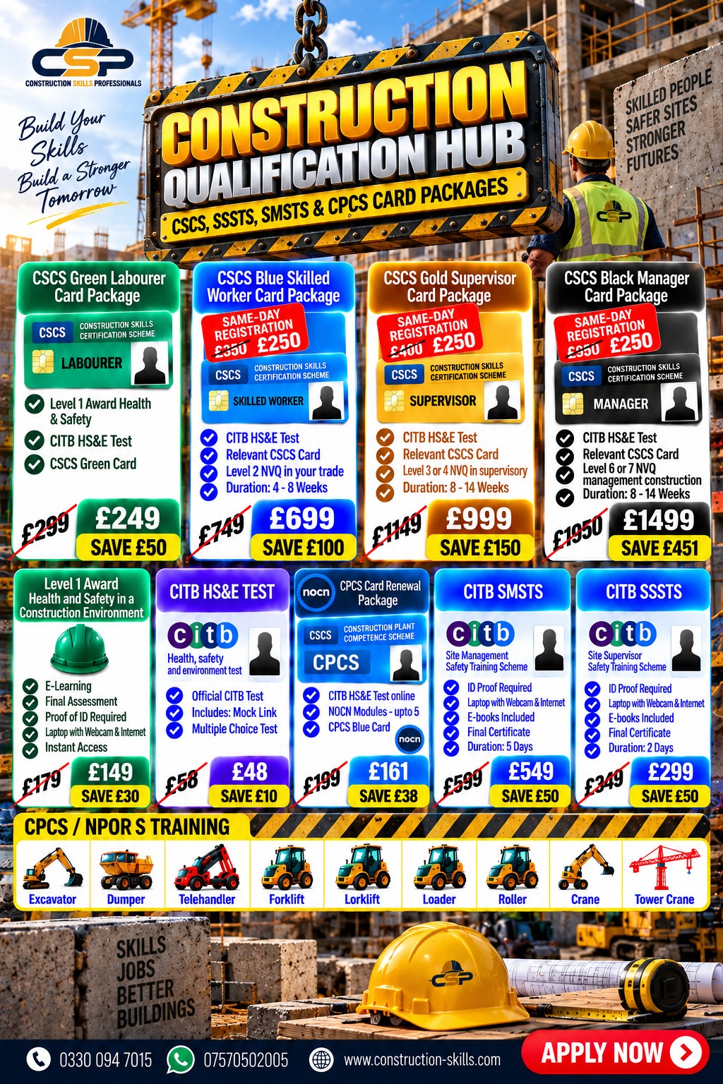 Construction Skills Professional Ltd Facebook ad: CSCS Cards, CITB Tests, Courses, NVQs, SMSTS, SSSTS & CPCS