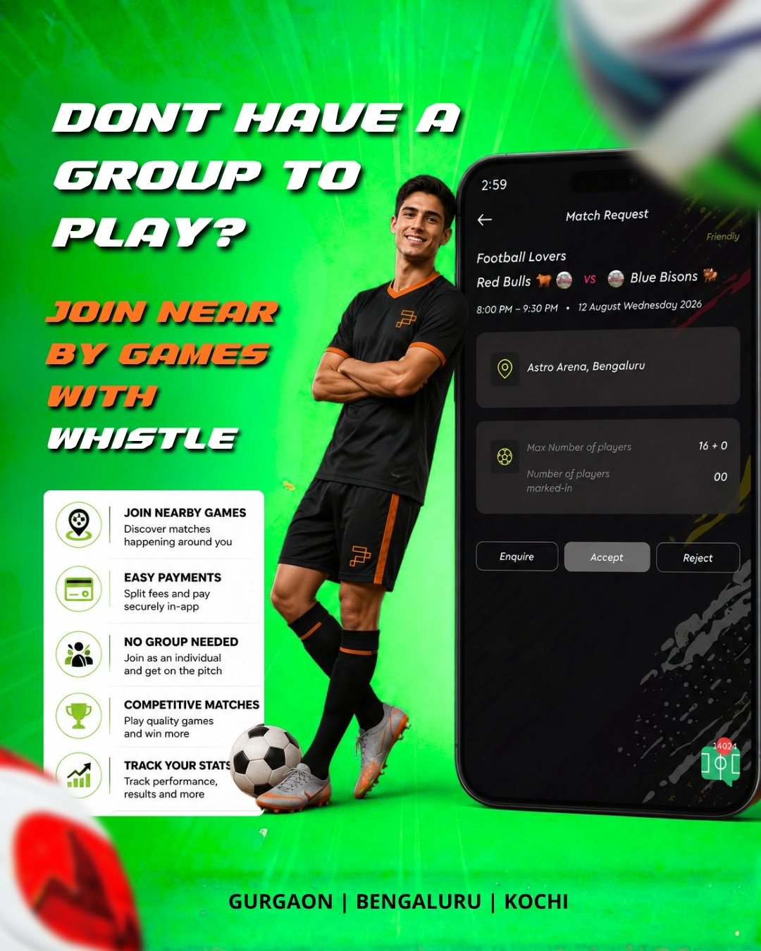 Whistlethefootballapp Facebook ad: No Team? Find a Game Near You