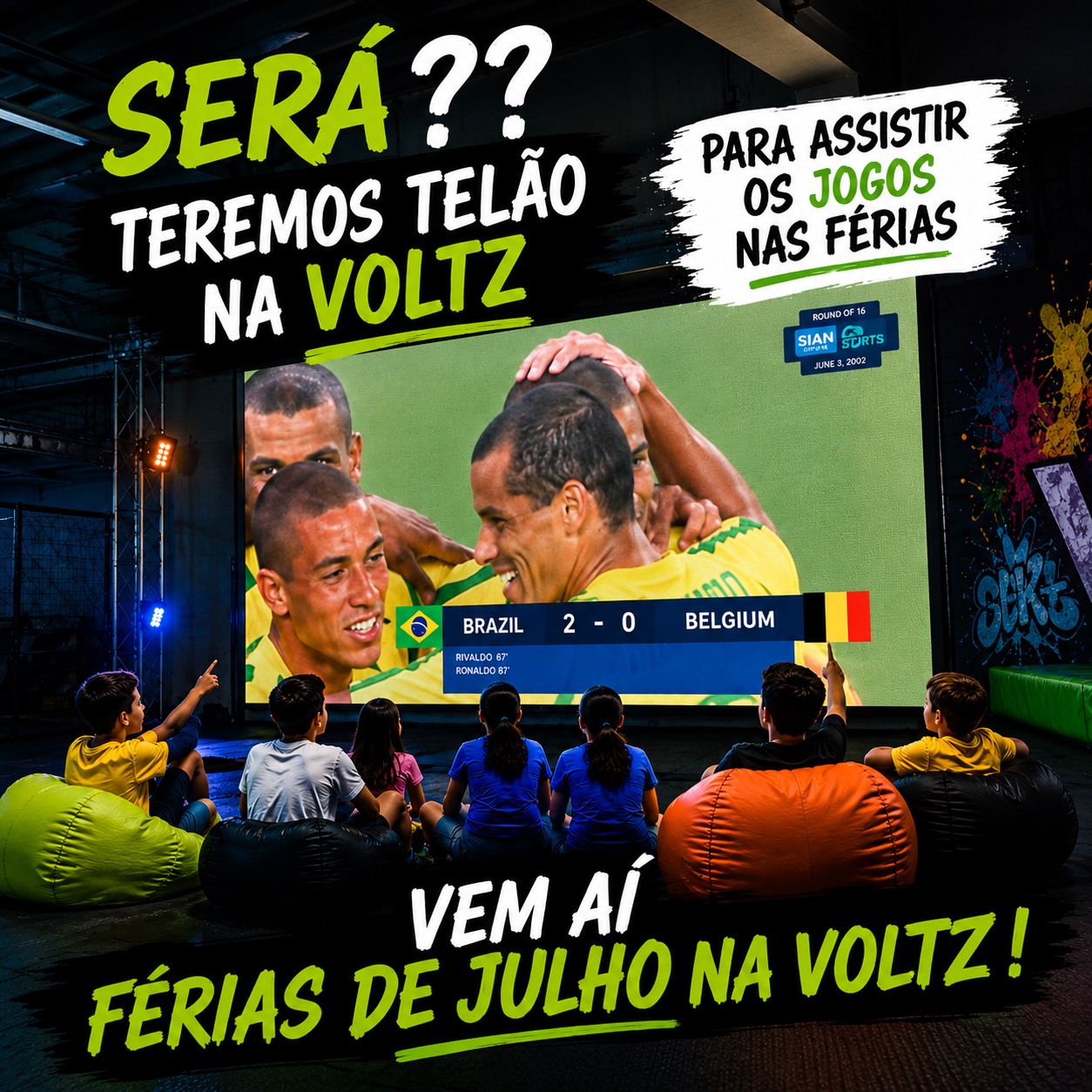 Voltz Parkour Facebook ad: Será que teremos telão na Colônia de Férias…
