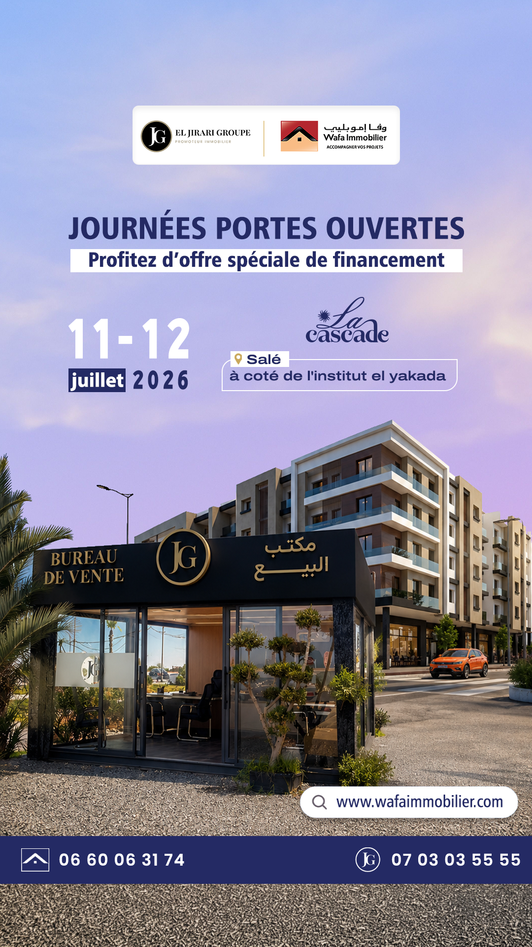 Wafa Immobilier Facebook ad from Jul 6, 2026