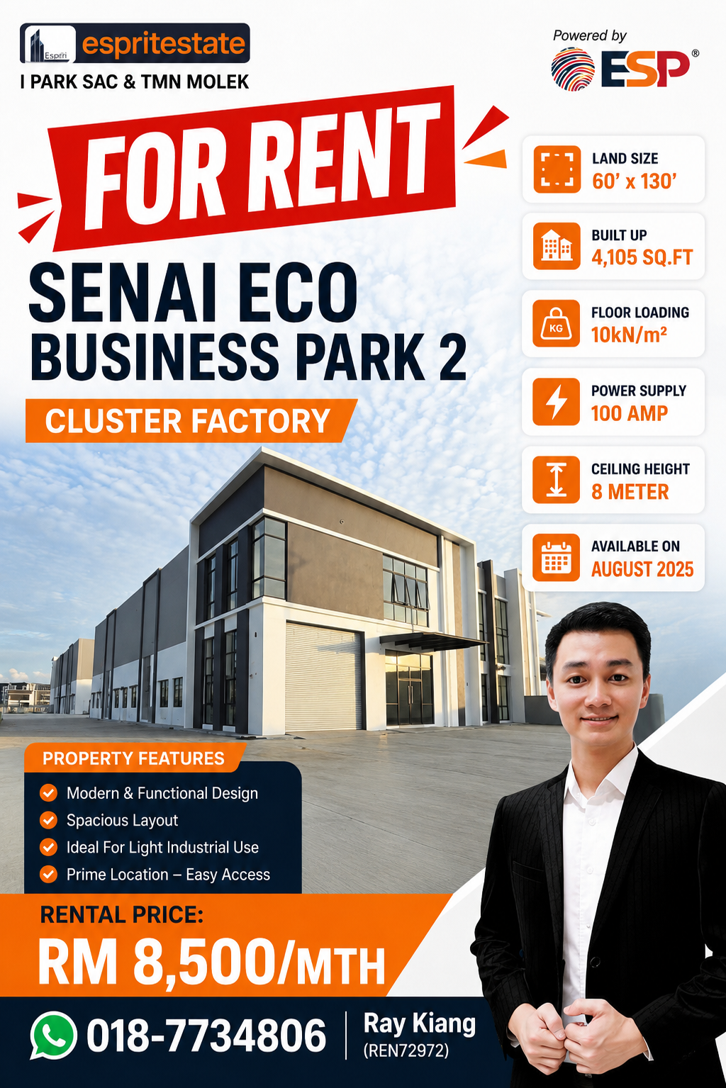Johor Industrial Property 柔佛工业地产 - Ray Kiang Facebook ad: Eco Business Park Cluster Factory For Rent