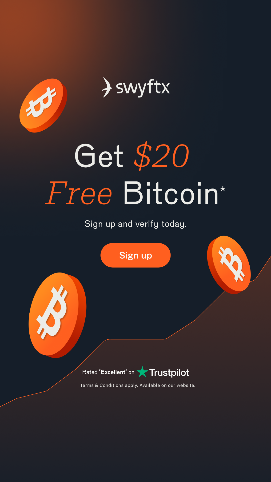 Swyftx Facebook ad: Sign up & get $20 free Bitcoin on us