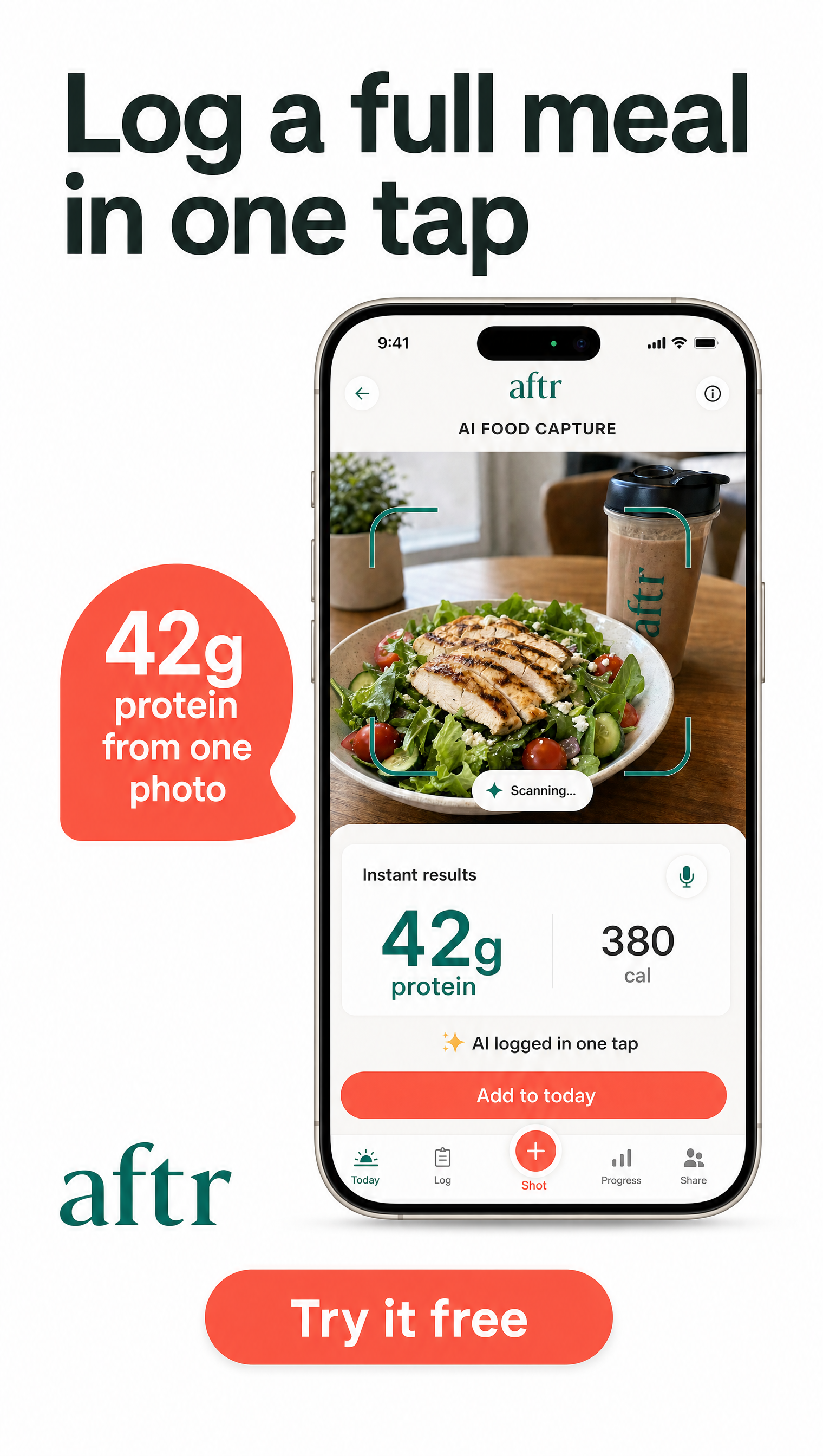 Aftr Facebook ad: Log a meal in one tap