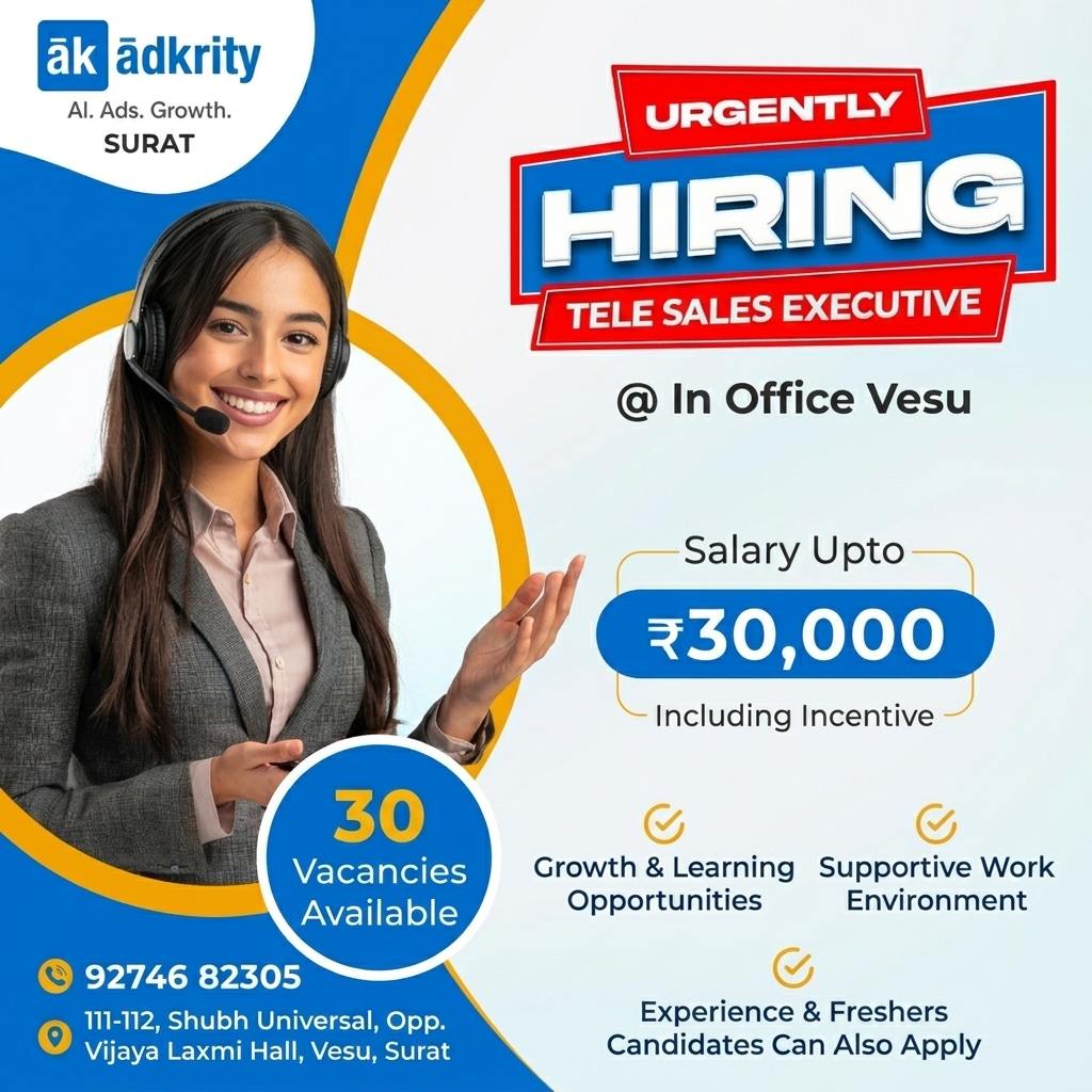 AK Digital Hub Facebook ad: Surat: Tele Sales Executive Wanted
