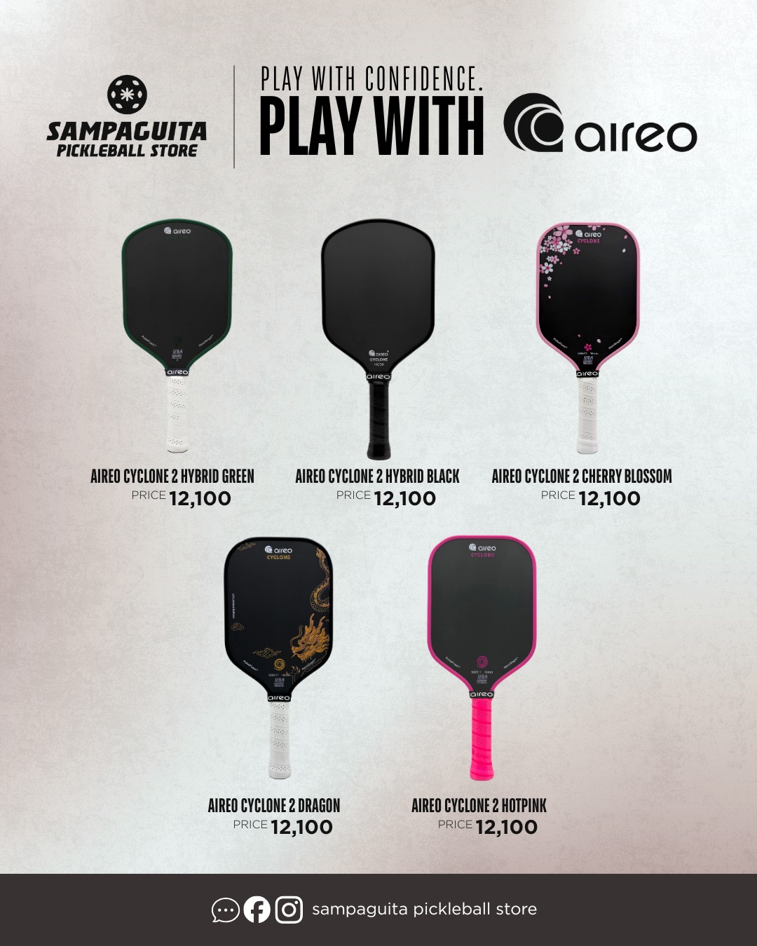 Sampaguita Pickleball Store Facebook ad: AIREO Pickleball Paddles Have Landed at Sampaguita…