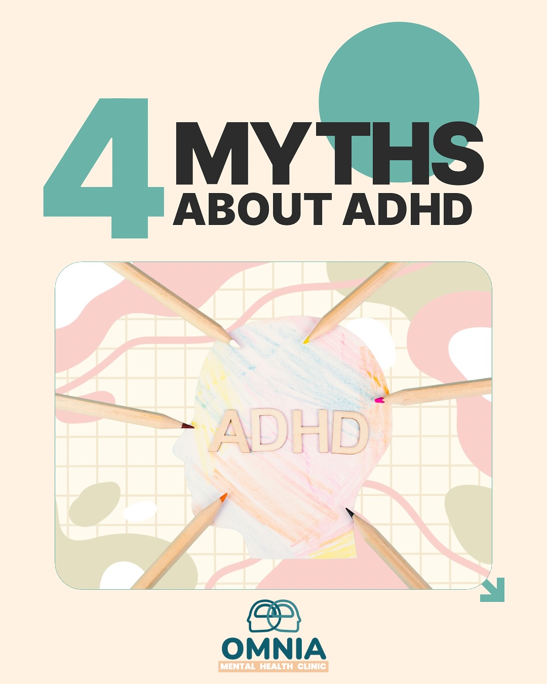 OMNIA Mental Health Clinic Facebook ad: ADHD is often misunderstood, not because it’s rare…