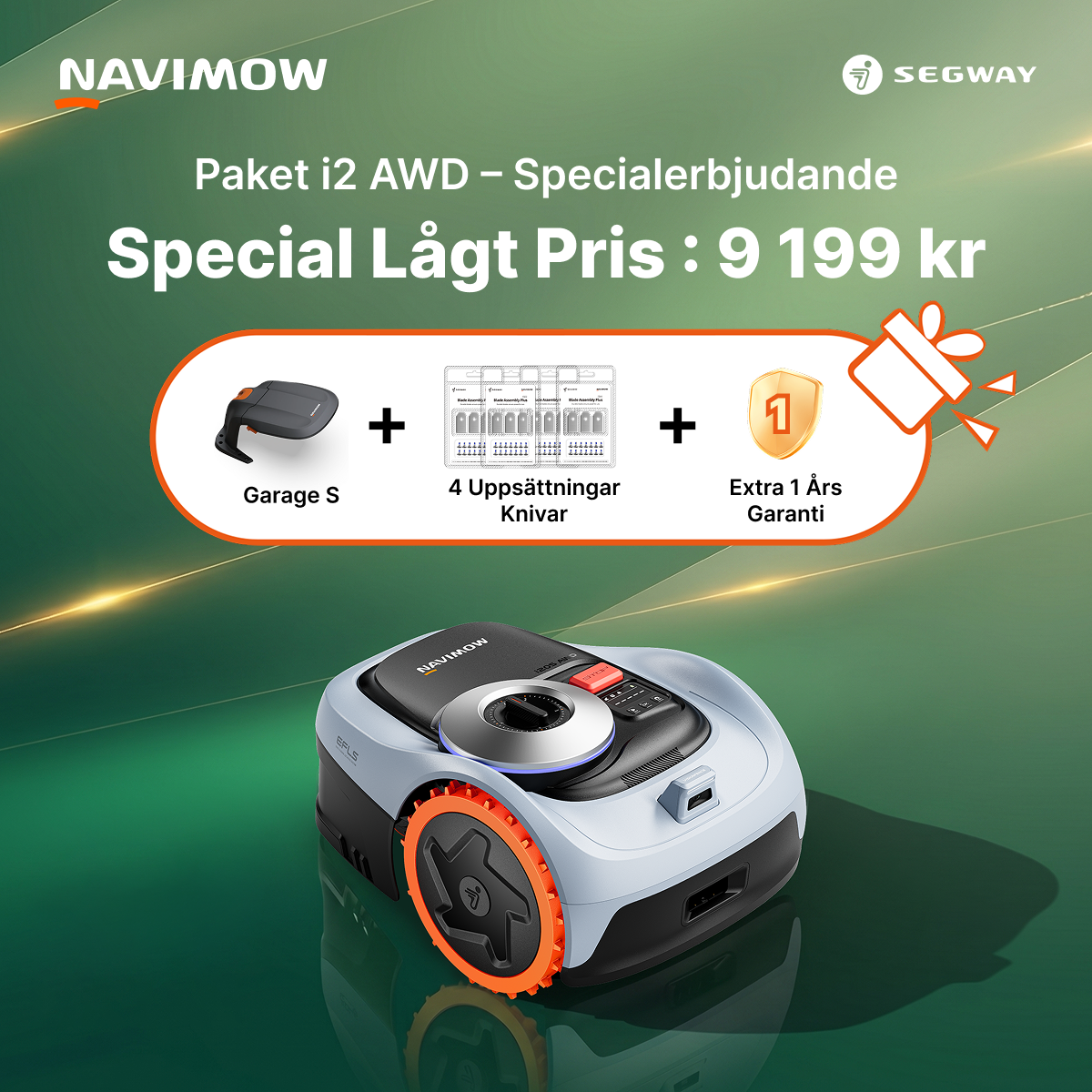 Segway Navimow Nordics Facebook ad: Navimow i2 AWD Bekymmersfritt Paket, Årsomfattande Vård