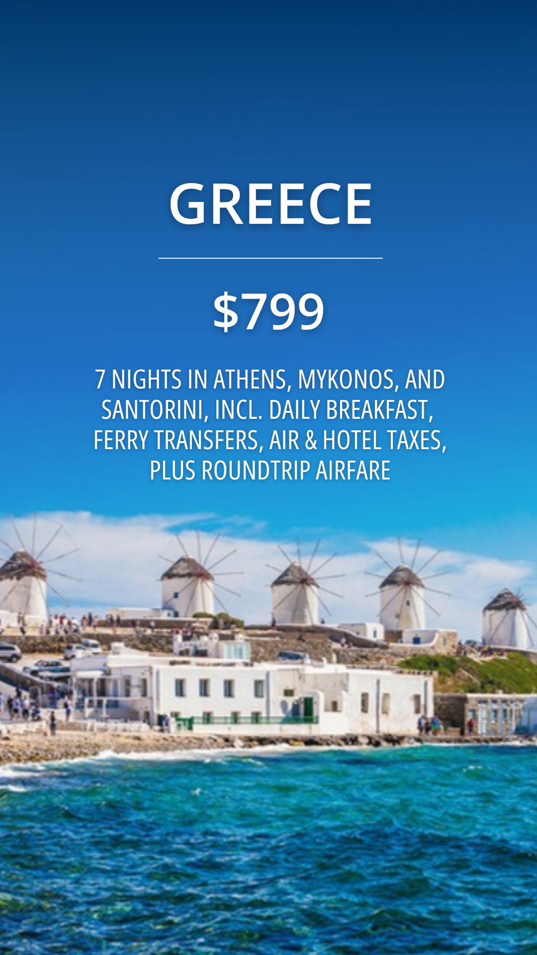 Travelzoo Facebook ad: Greece: 7 Nights w/ Flights, $799