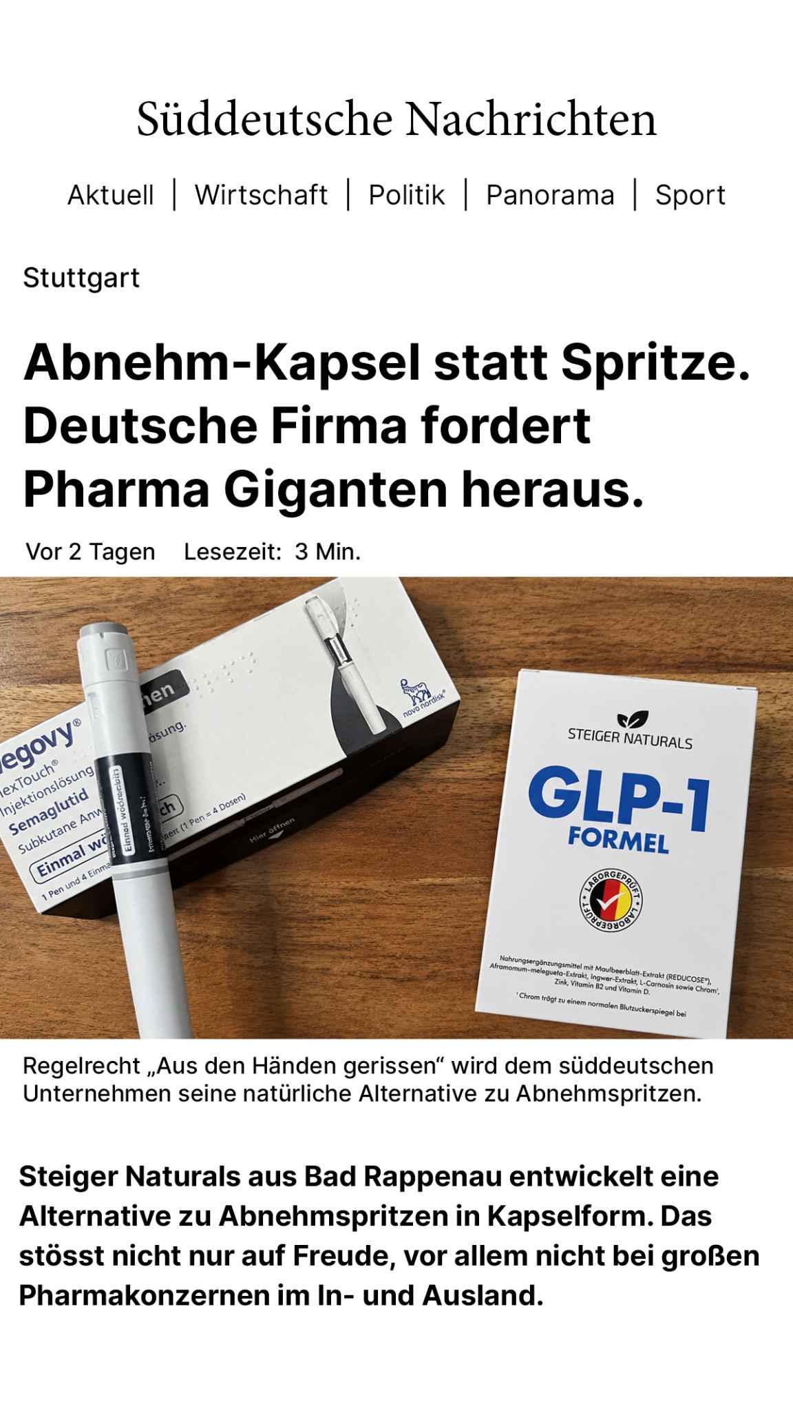 Deutsches Gesundheitsportal Facebook ad: Abnehmkapsel statt Spritze. Pharma tobt.