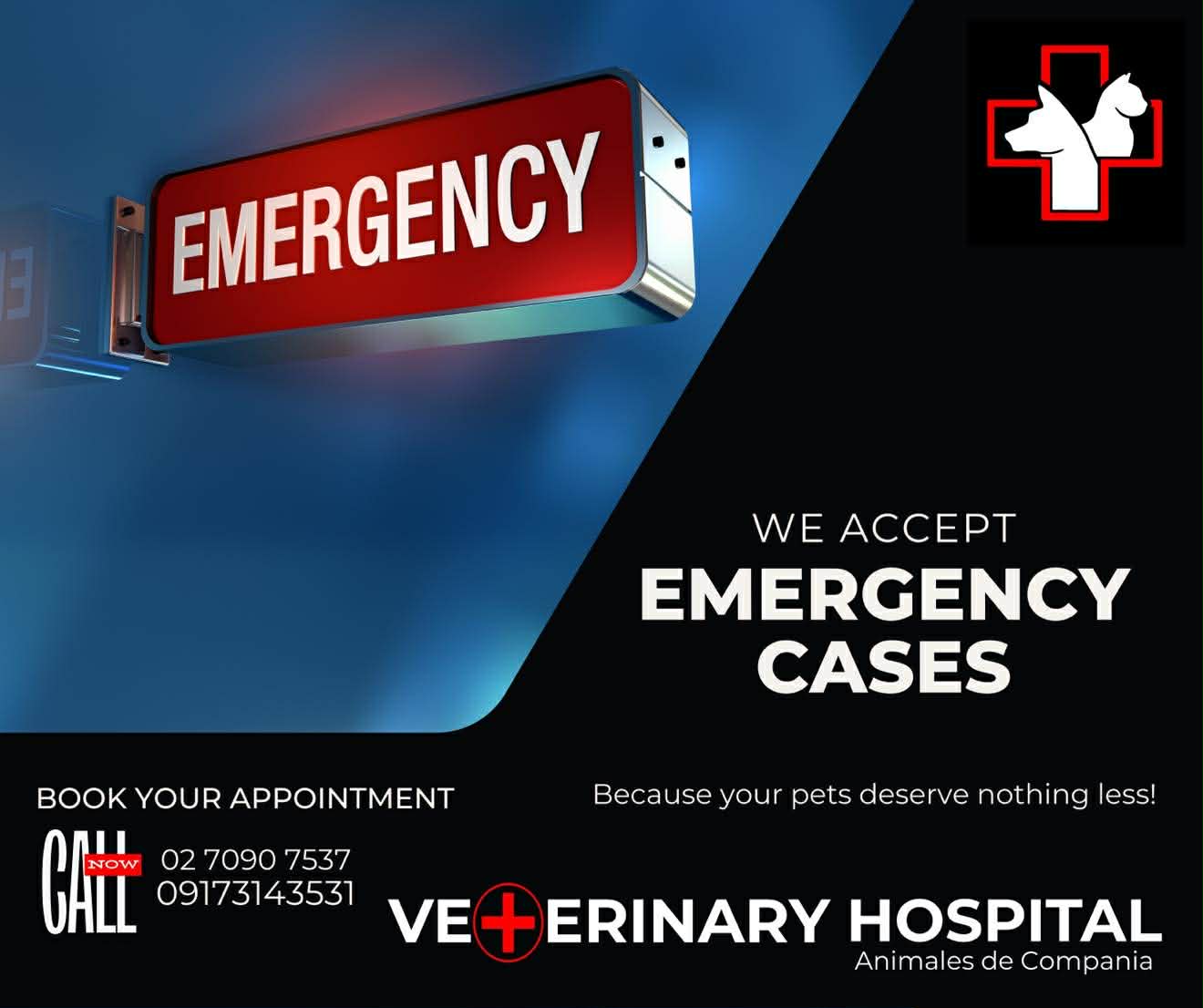 Animales De Compania Veterinary Hospital Facebook ad: Home Service & Emergency Care, Anytime, Anywhere