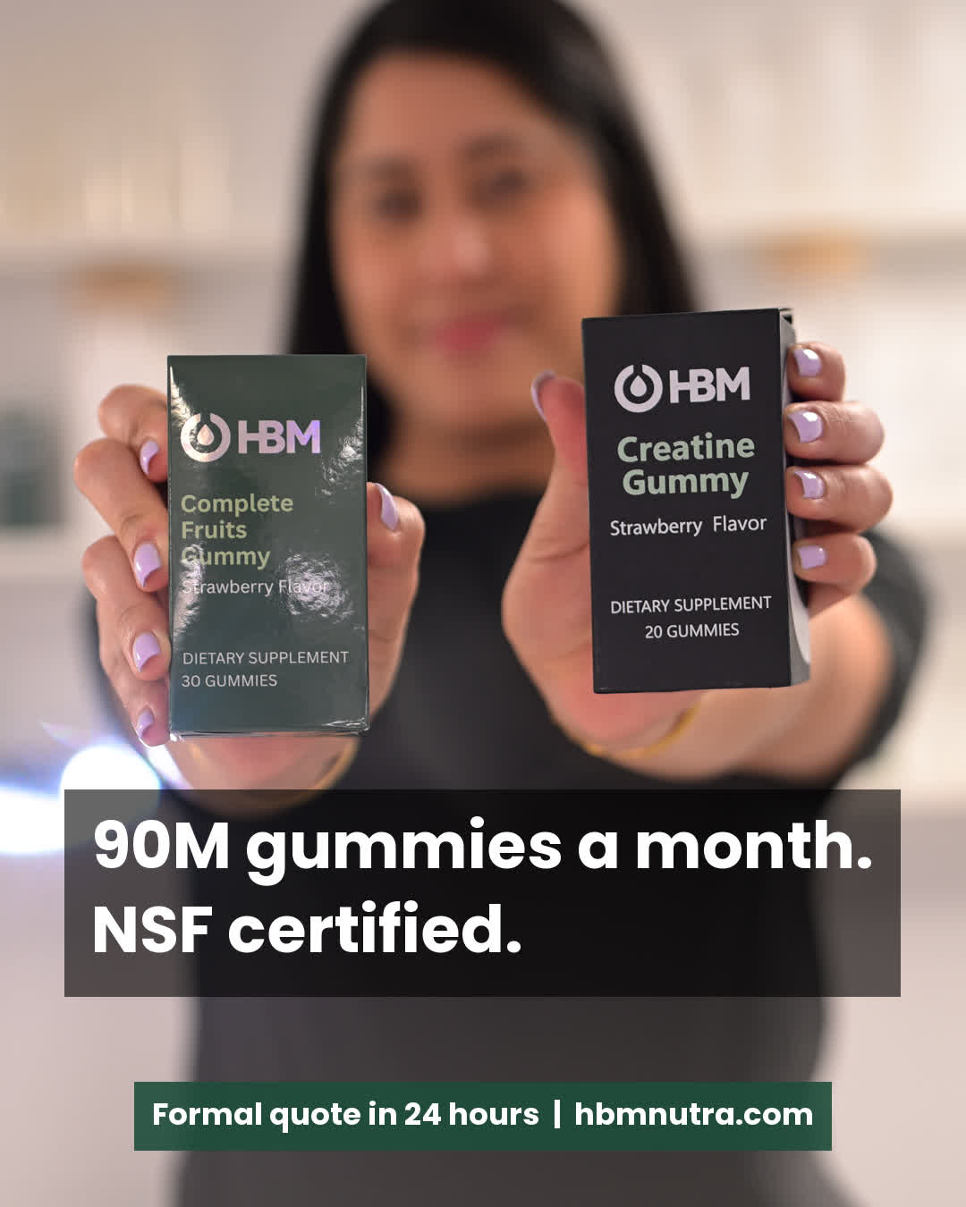 Health & Beauty Manufacturing Facebook ad: 90M gummies a month