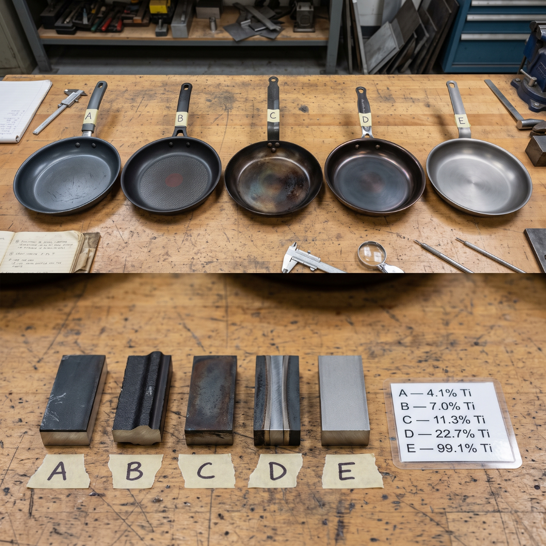 The Kitchen Journal Facebook ad: 5 'titanium' pans. 1 was real.
