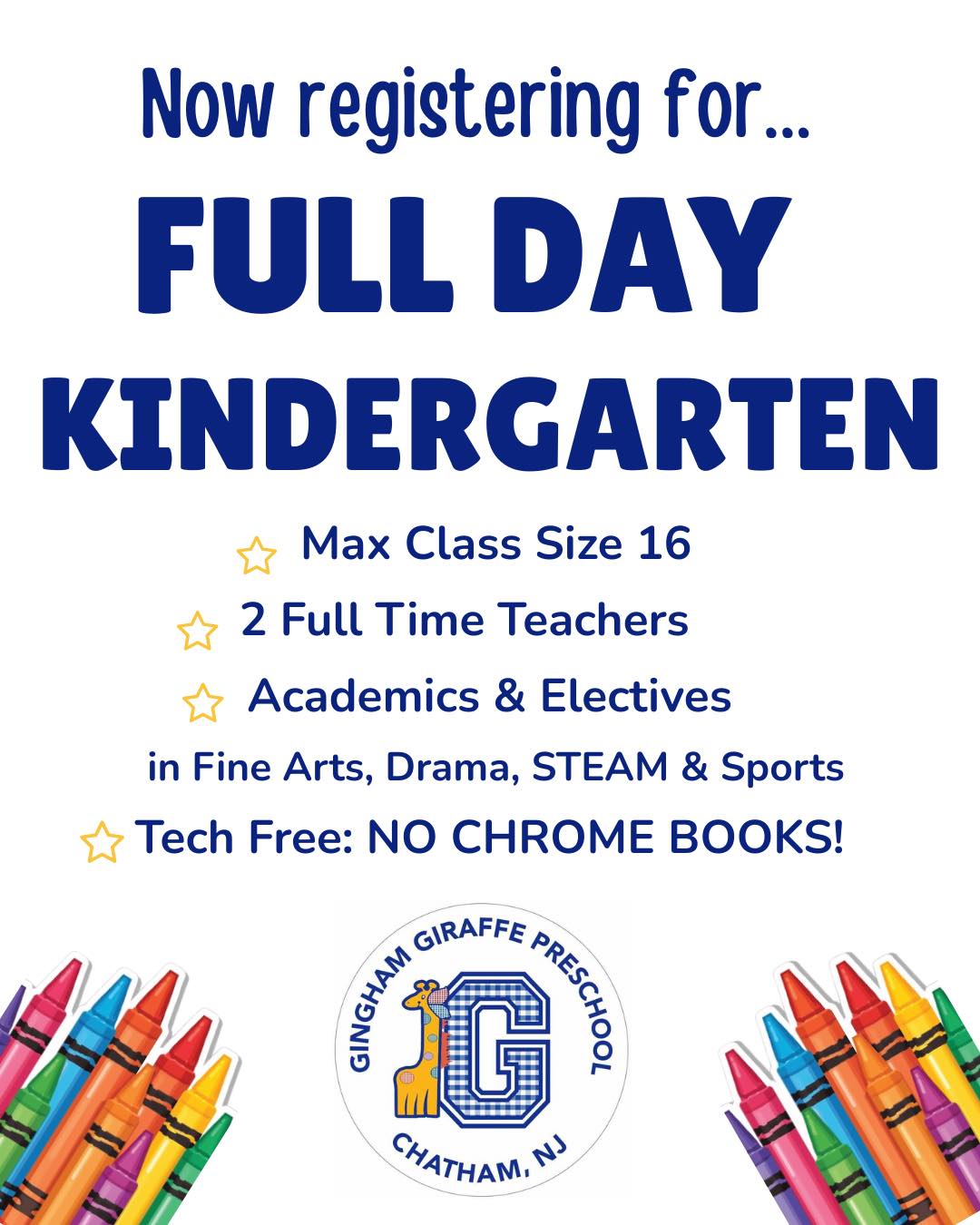 The Gingham Giraffe Preschool Facebook ad: Full Day Kindergarten | The Gingham Giraffe Preschool