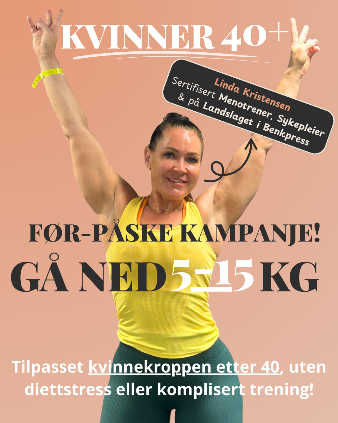 Lindakristensen.no Facebook ad: Ned 5-15kg tilpasset kvinnekroppen etter 40!