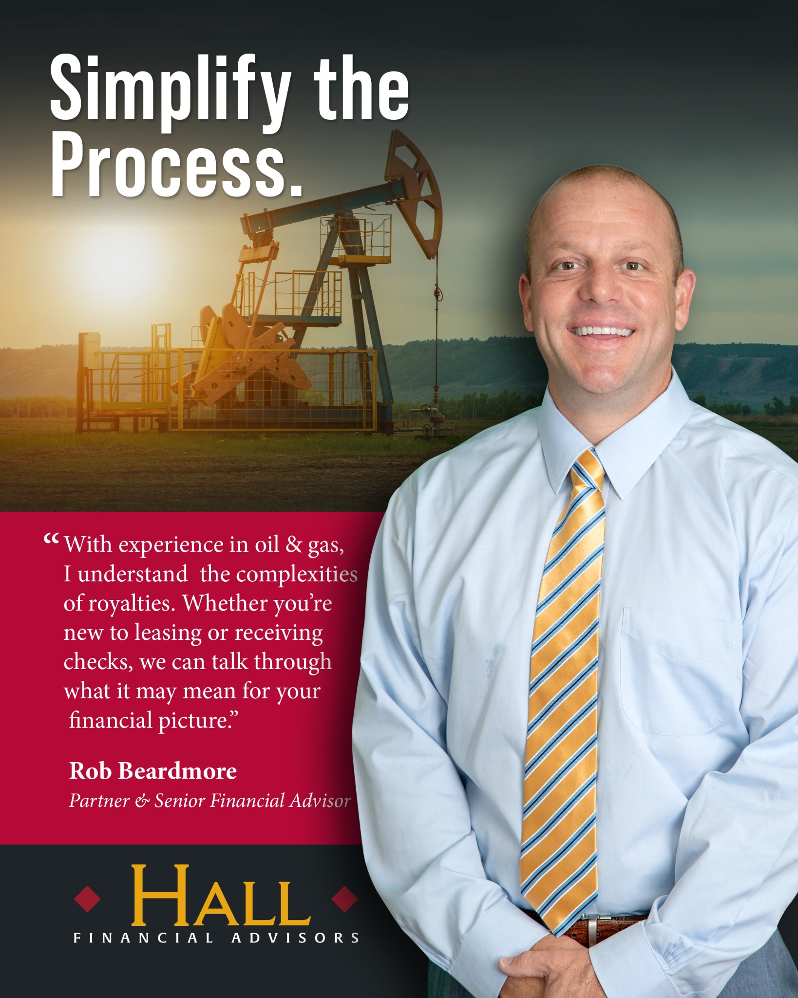 Hall Financial Advisors Facebook ad: Financial Guidance for Oil and Gas Royalties