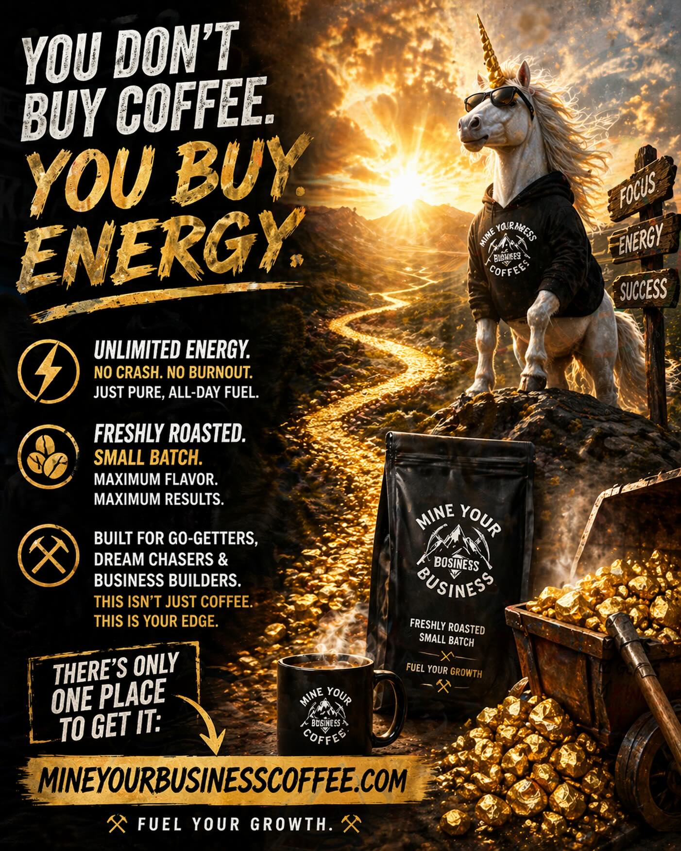 MineyourbusinessCoffee.com Facebook ad: Fresh roasted coffee made to order delivered to…