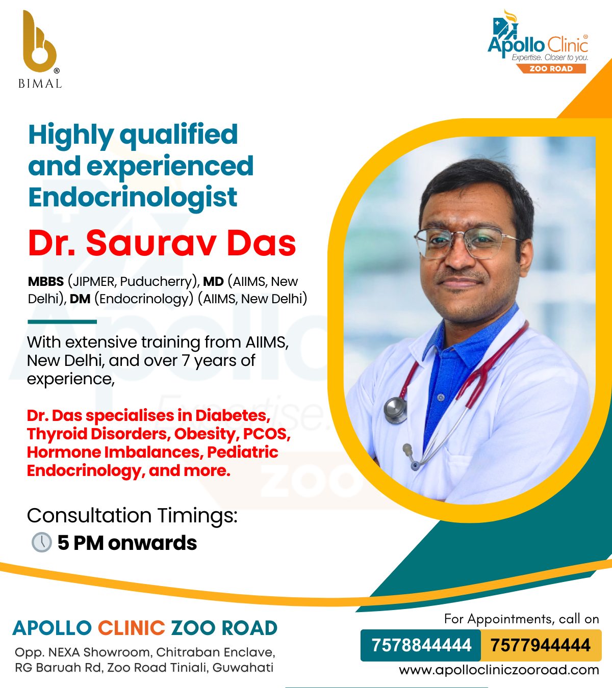 Apollo Clinic, Zoo Road Facebook ad: Consult Dr. Saurav Das (Endocrinologist, AIIMS Delhi)