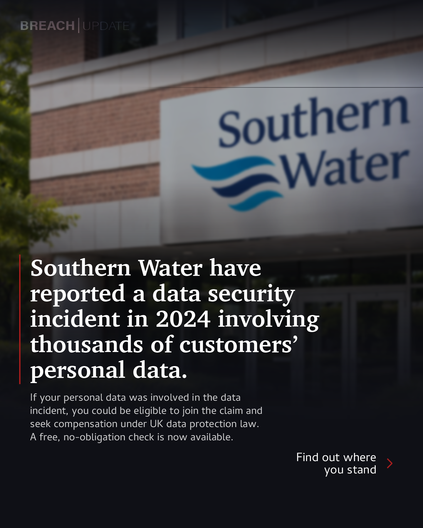 Data Breach Advisors Facebook ad: Southern Water Data Breach Compensation Claim