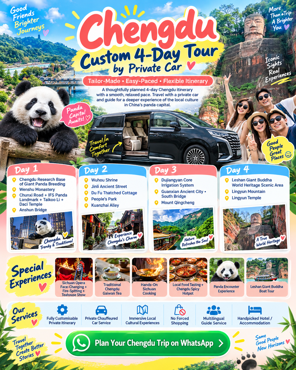 Panda Guide Private Tours Facebook ad: Plan a Relaxed 4-Day Chengdu Trip