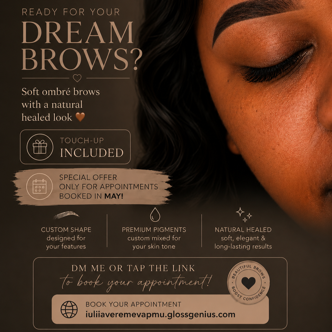 Iuliia Veremeva PMU Artist IN Facebook ad: Dream Brows in Granger