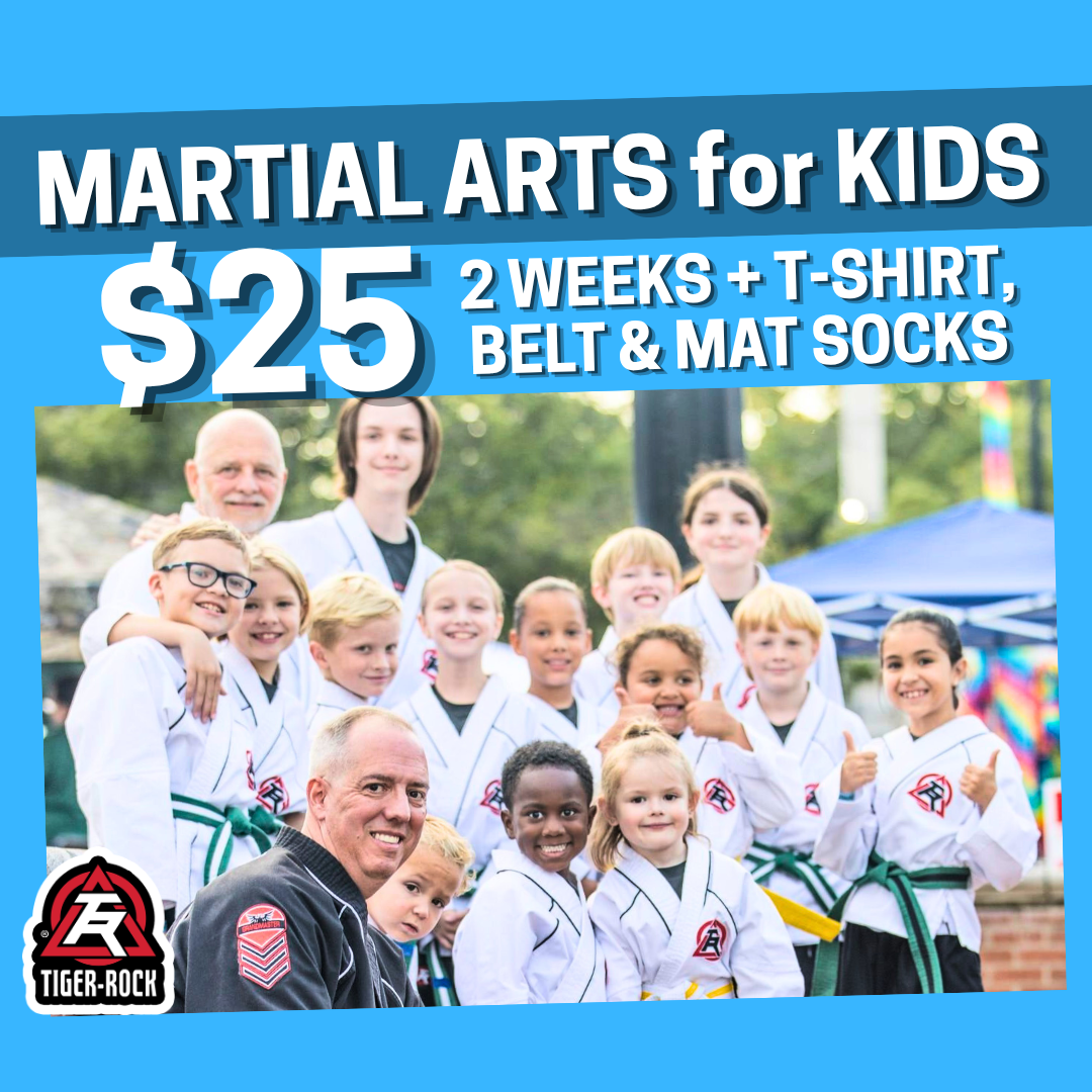Tiger Rock Martial Arts of Evans Facebook ad: Confidence Starts Here, 2 Weeks + FREE Gear for $25!