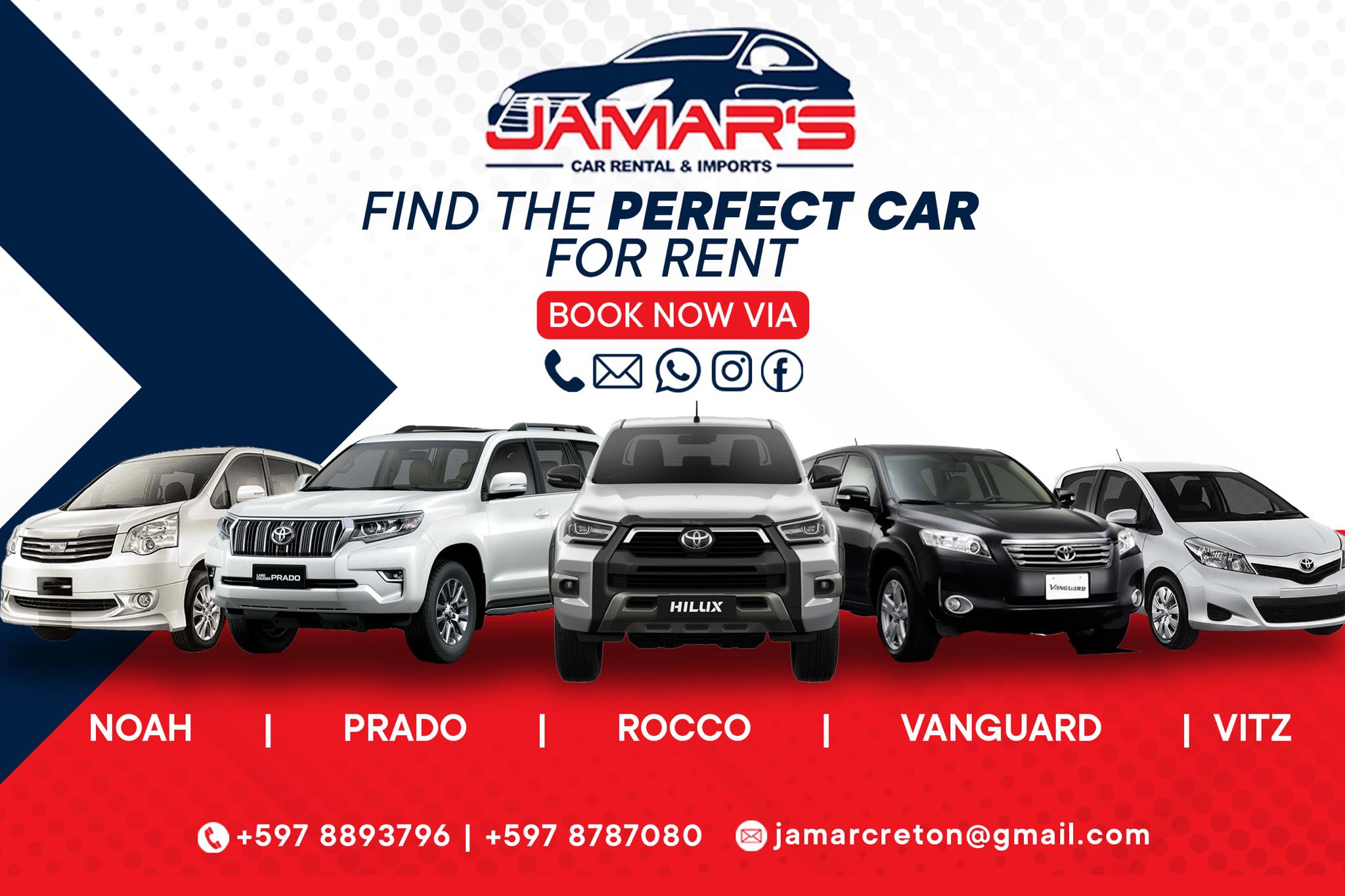 Jamar's Car Rental & Imports Facebook ad: Cars available now for rent!