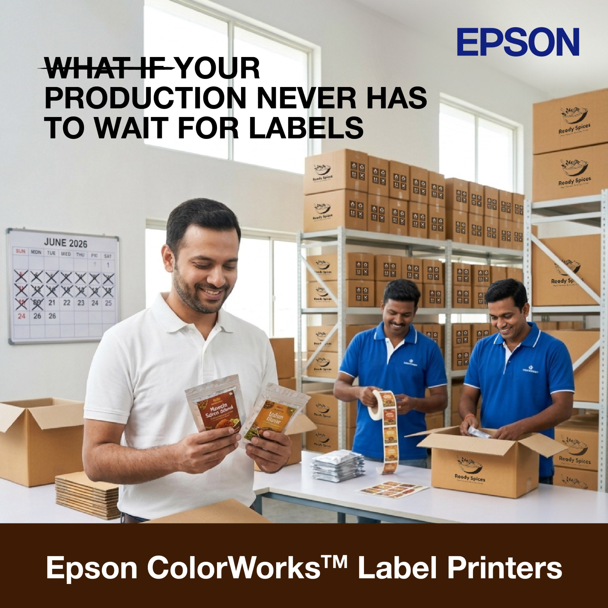 Epson Facebook ad: Your production shouldn't wait for labels.