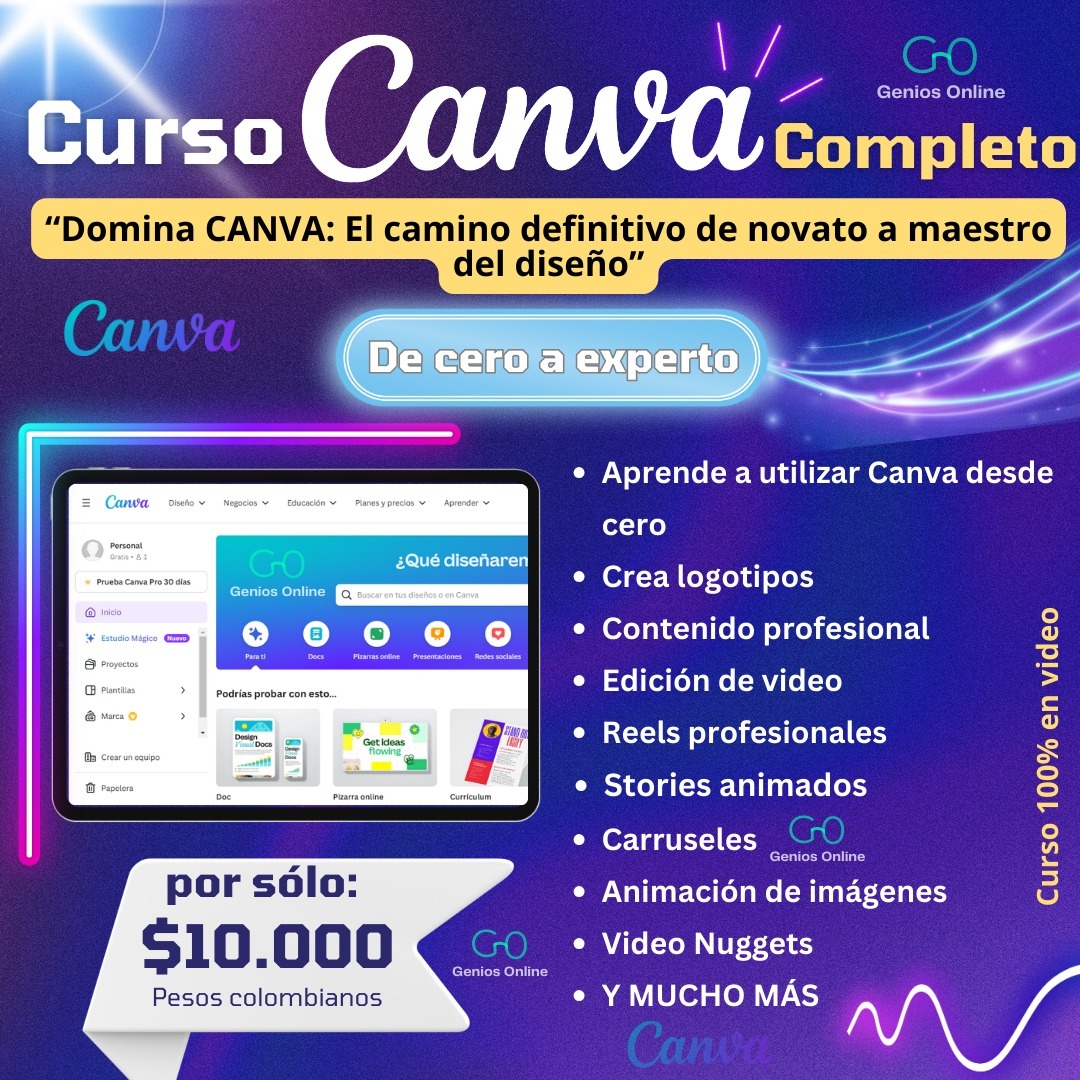 Genios Online Facebook ad: CURSO CANVA