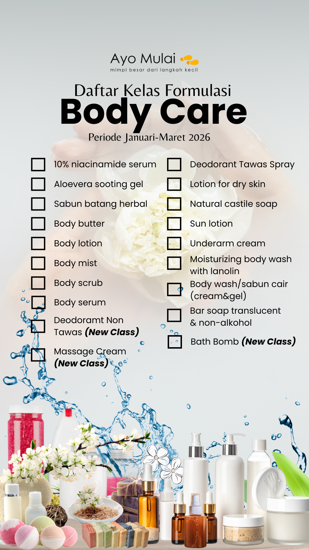 Ayo Mulai Facebook ad: Daftar kelas Body Care yang tersedia di ayomulai.com