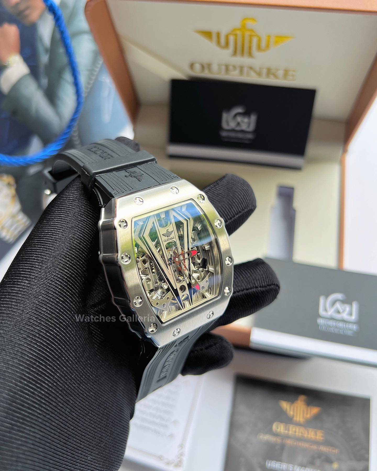 Watches Galleria Facebook ad: Oupinke Tonneau Skeleton Watch