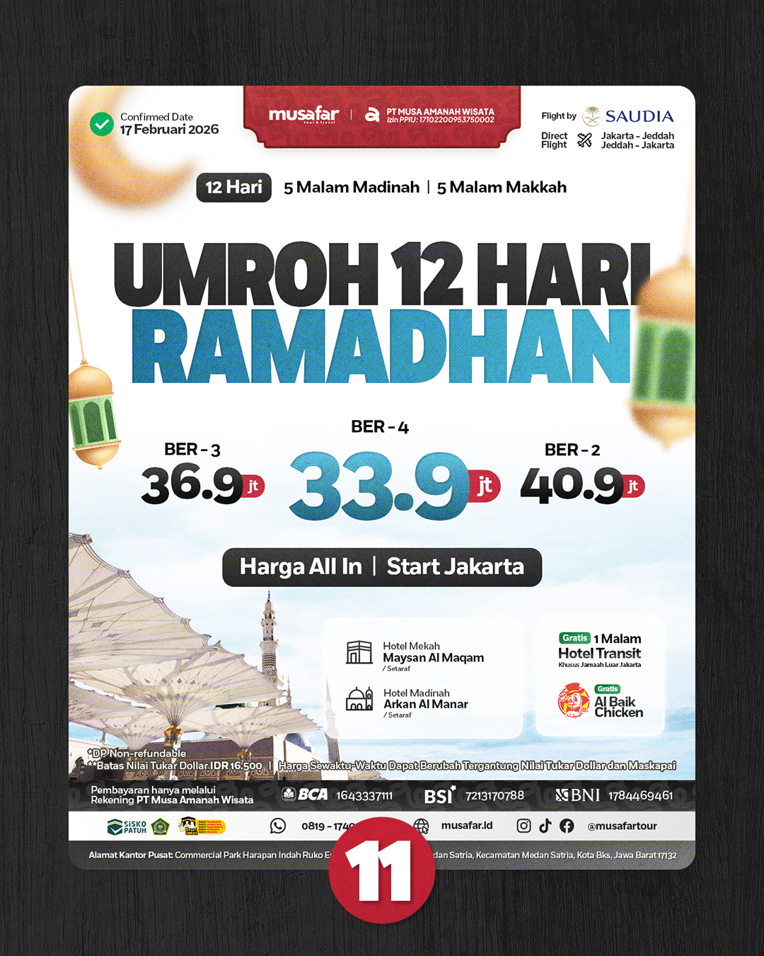 Musafar Tour & Travel Facebook ad: Umroh Ramadhan 12 Hari | 5M Madinah & 5M Makkah