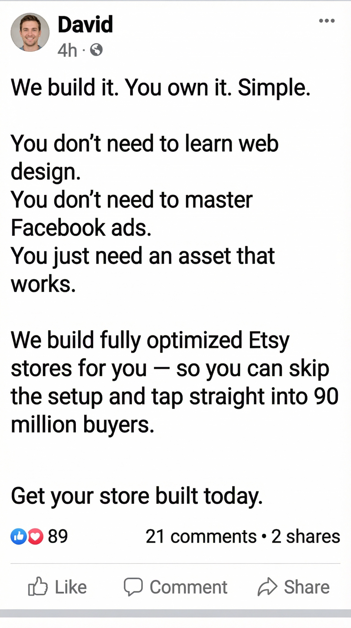 Readymerce Facebook ad: Own Your Store, Keep the Revenue
