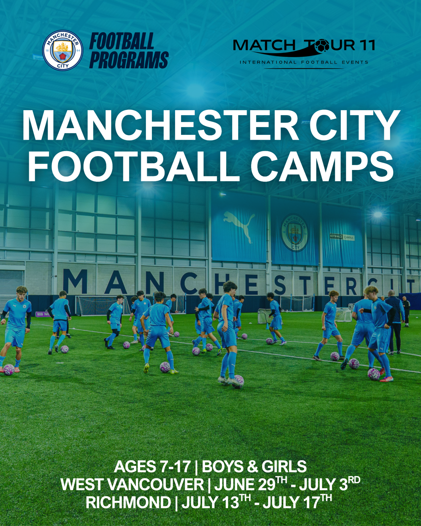 Match Tour 11 Facebook ad: Official Man City Summer Camps In Vancouver