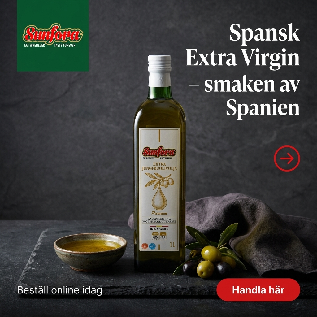 Sunfora Facebook ad: Äkta Spansk Extra Virgin Olivolja