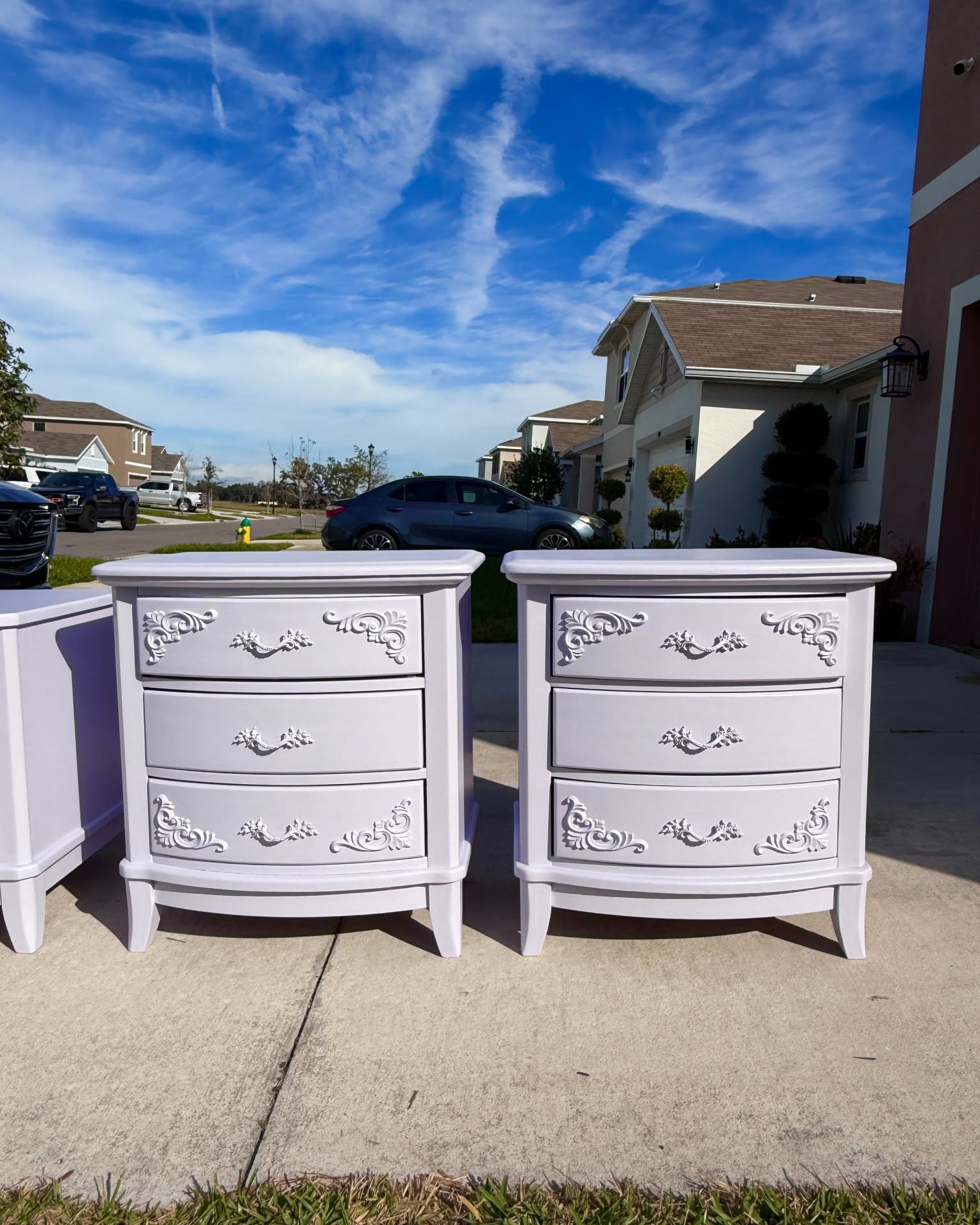 Zhenya Khodar Facebook ad: Pair of Heavy Custom Nightstands, Lavender Rococo…