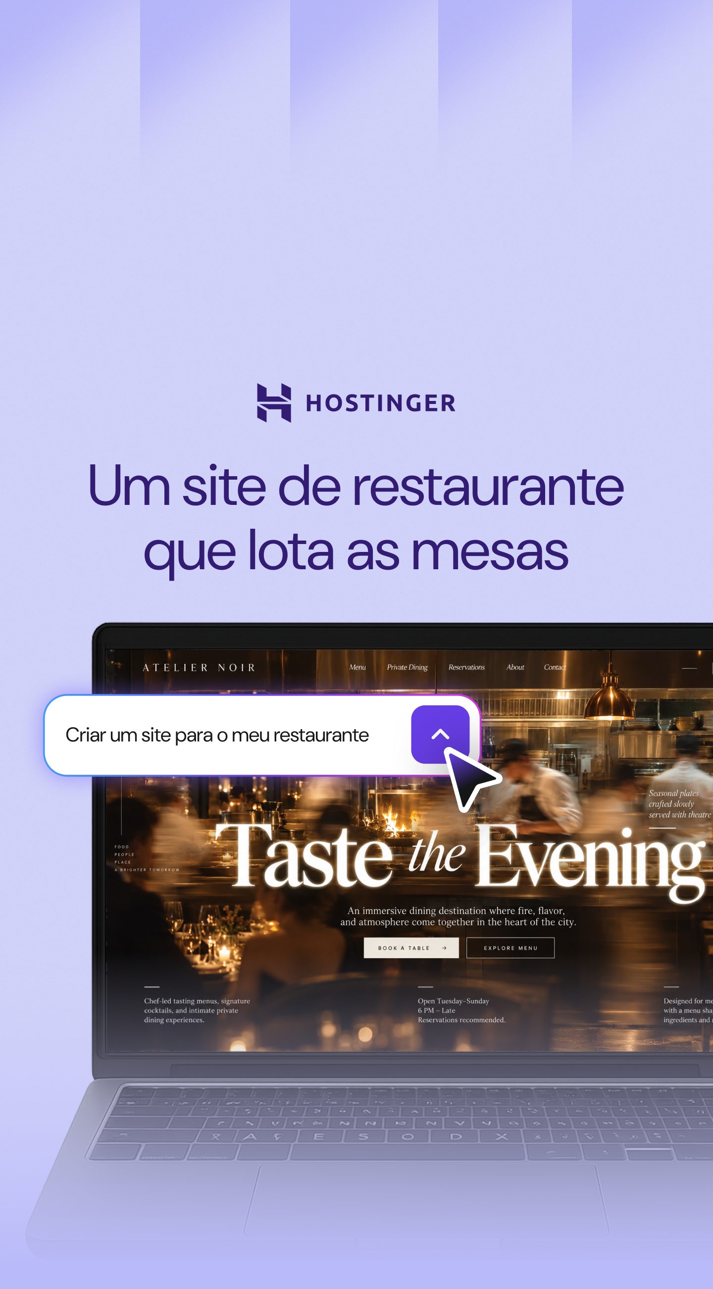 Hostinger Facebook ad: Site de restaurante hoje