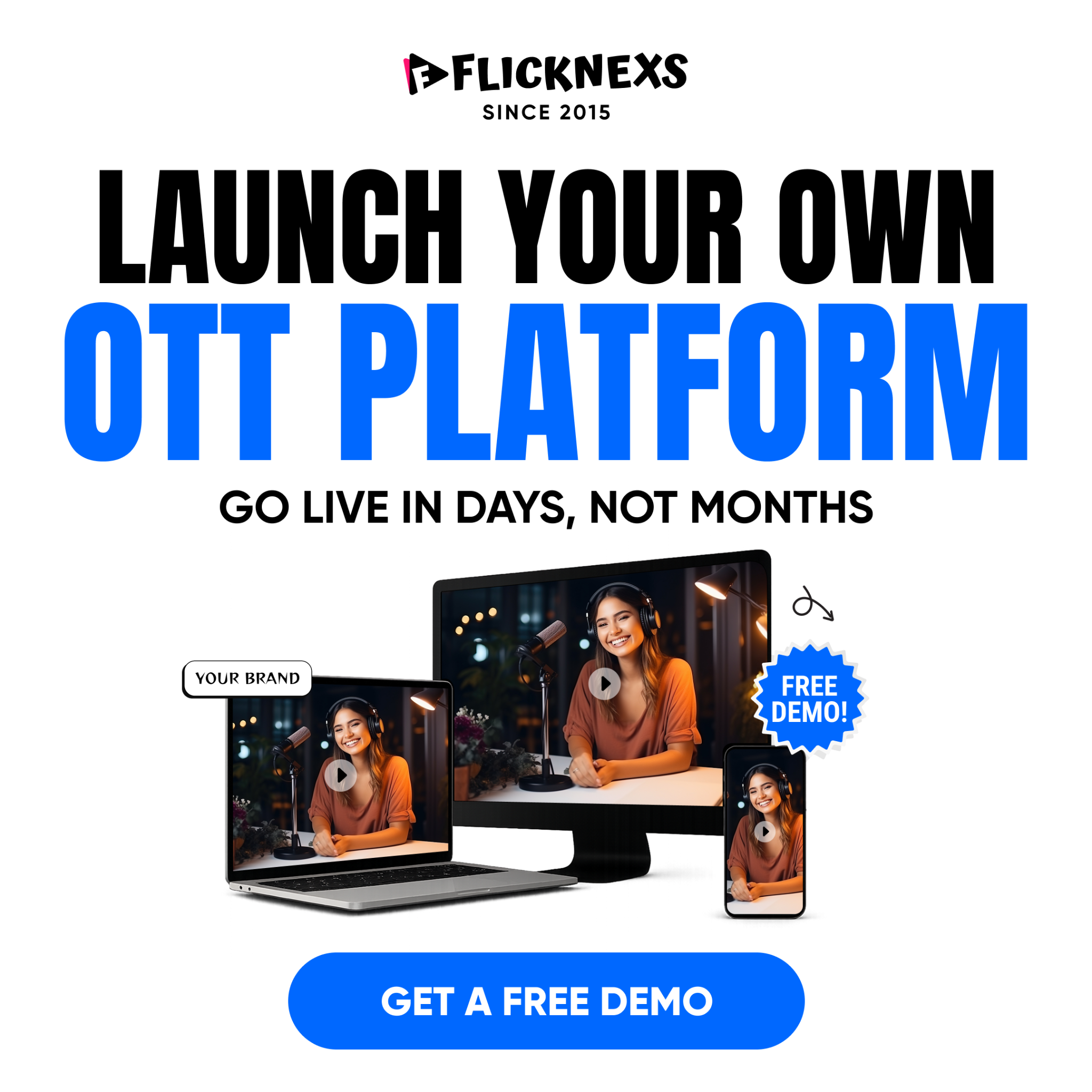 Flicknexs Facebook ad: Launch Your Own OTT Platform