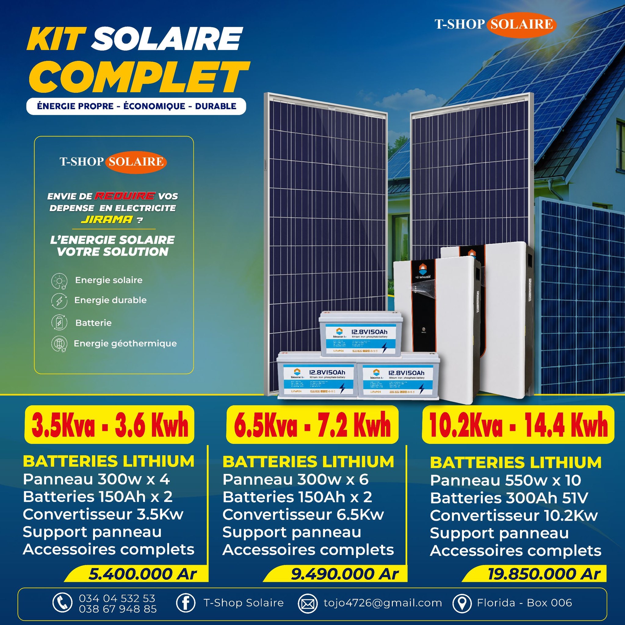 T-shop solaire Facebook ad: BATTERIE LITHIUM Lifep04
