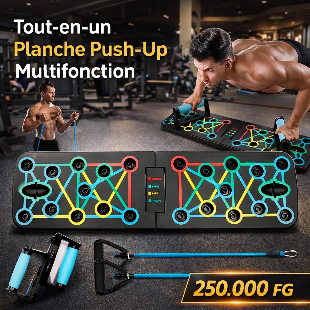 Fitness Plus Facebook ad: de pompes multifonction + élastiques de résistance.