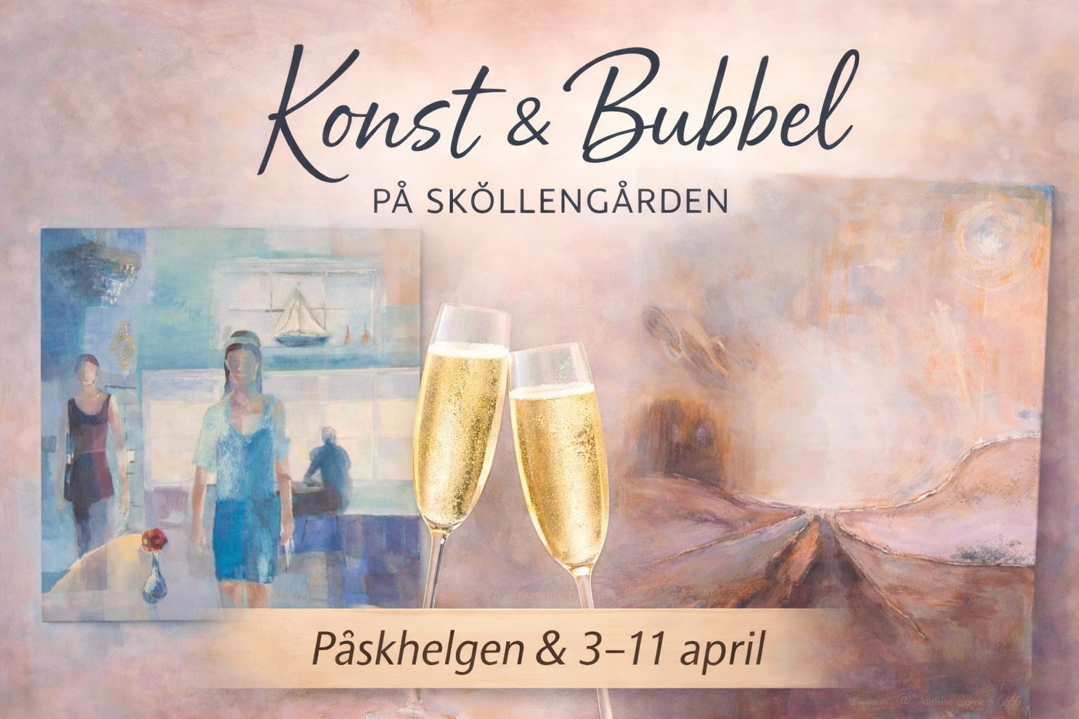Sköllengården Gårdshotell Facebook ad: Konst & Bubbel, påskutställning på Sköllengården
