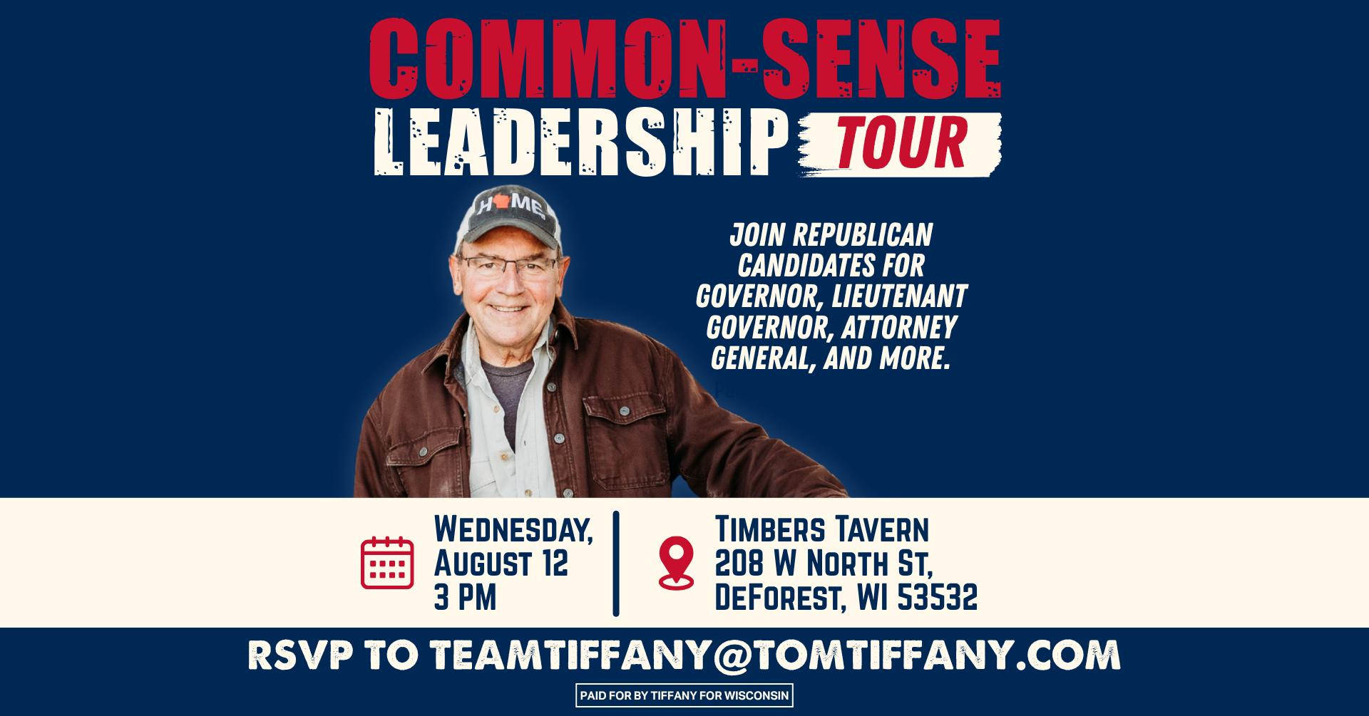 Tom Tiffany Facebook ad: DeForest Common-Sense Leadership Tour