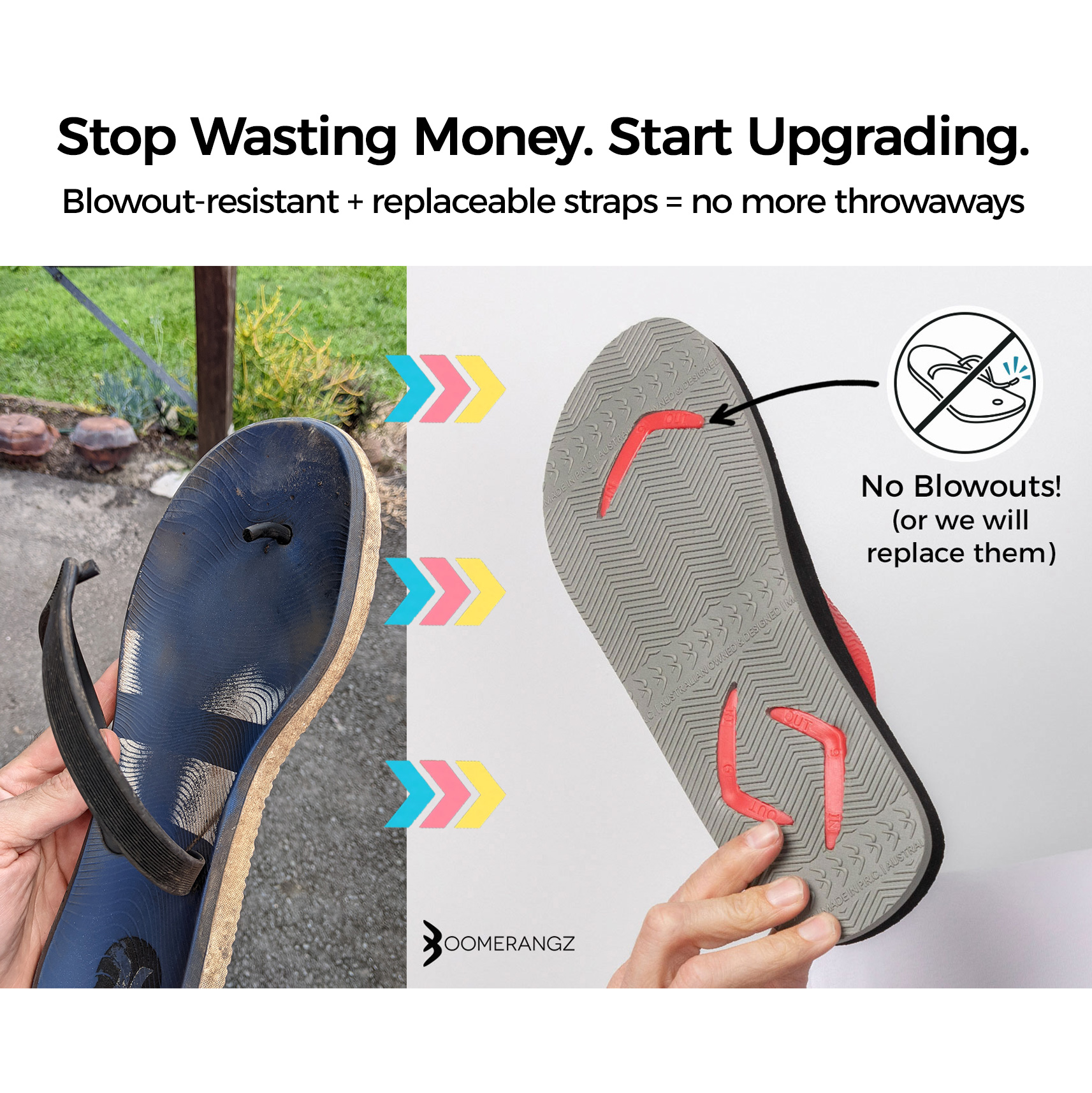 Boomerangz Footwear Facebook ad: Upgrade your Thongs