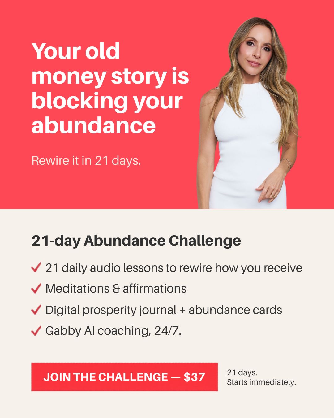 Gabby Bernstein Facebook ad: Join the Abundance Challenge