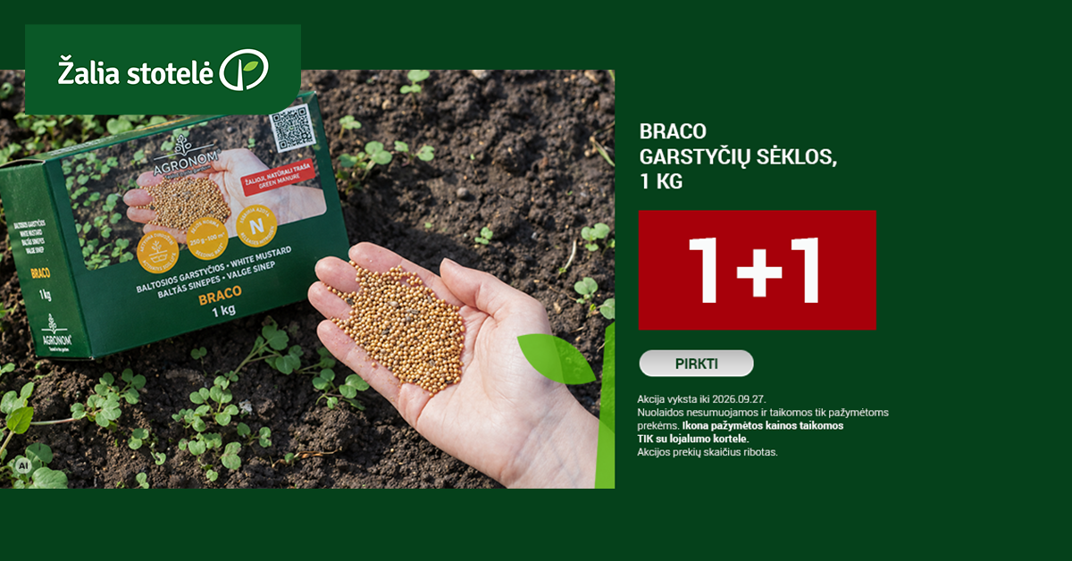 Žaliastotelė.lt Facebook ad: BRACO garstyčių sėklos, 1 KG 1+1