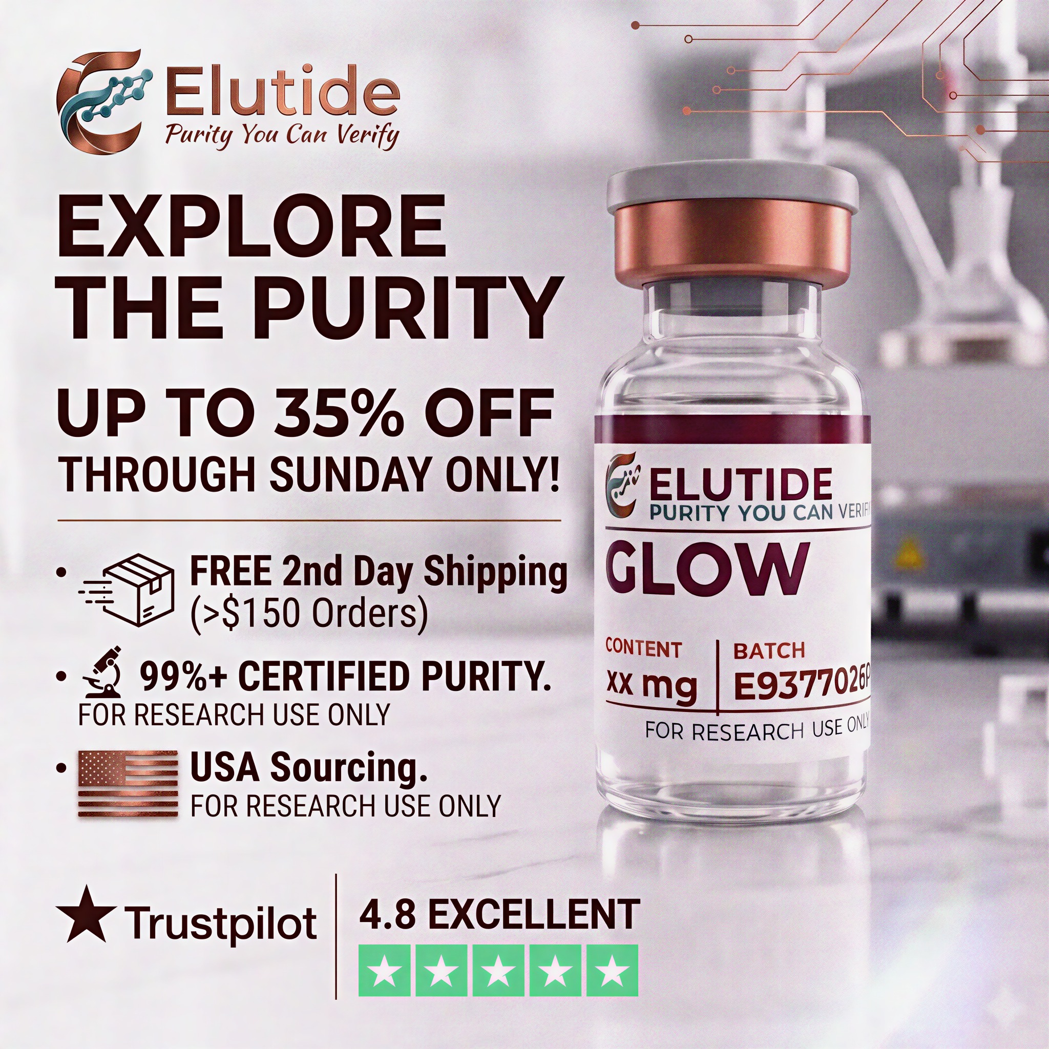 Elutide - Purity You Can Verify Facebook ad: Elutide | Purity You Can Verify - Premium Research Peptides