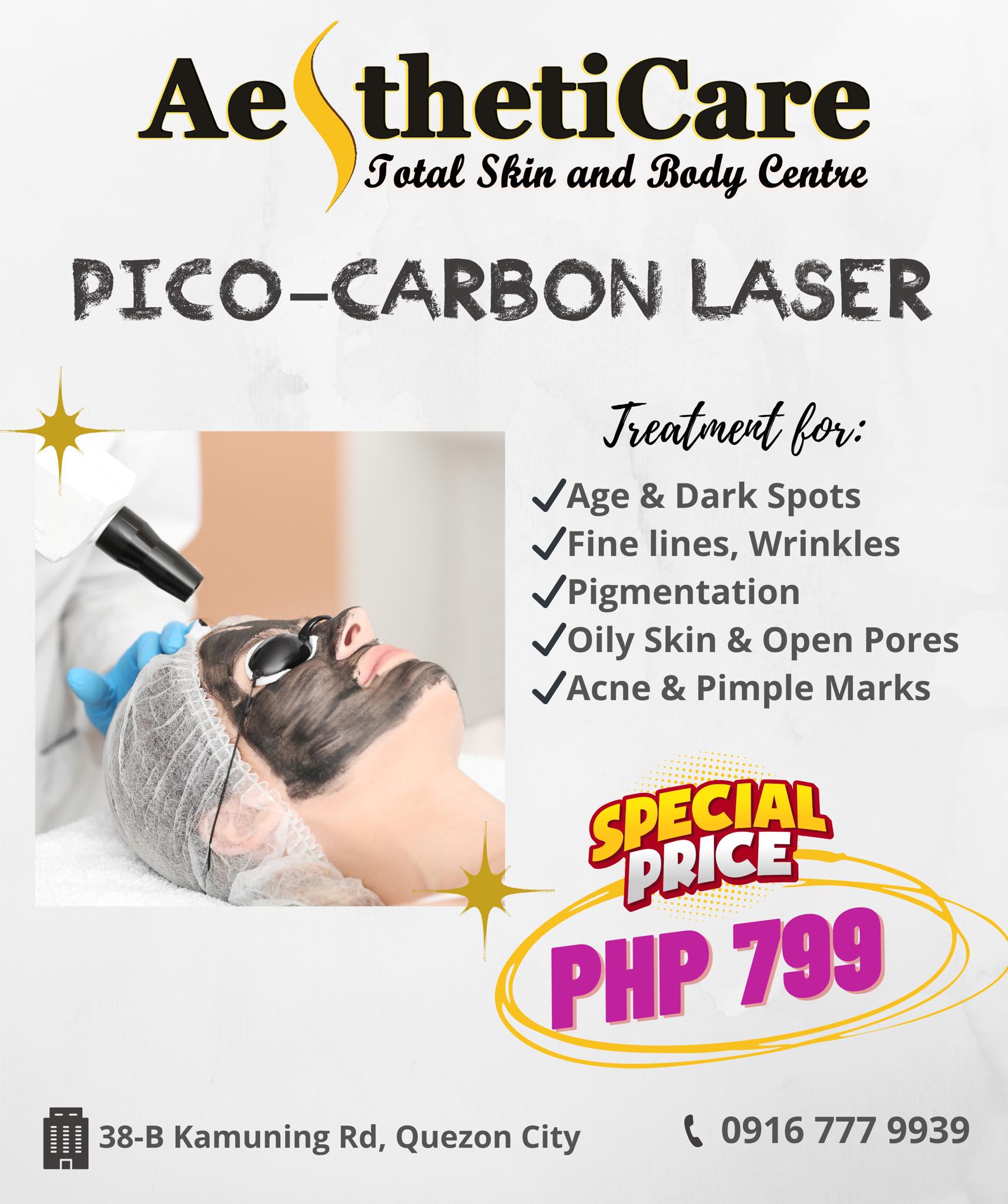 AeSthetiCare Total Skin & Body Centre Facebook ad: CARBON PEEL PICO LASER TREATMENT