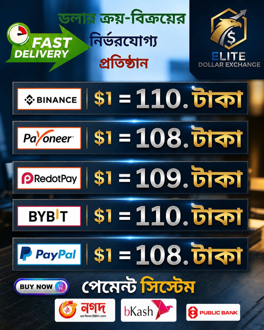 Elite Dollar Exchange Facebook ad: স্বল্প সময় নিরাপদ লেনদেন