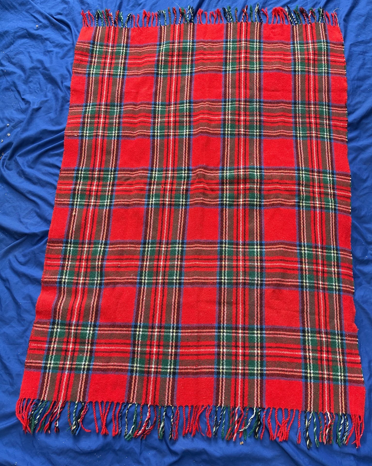 Martha Packard Facebook ad: Vintage Red Tartan Wool Throw Blanket With Fringe 38in x…