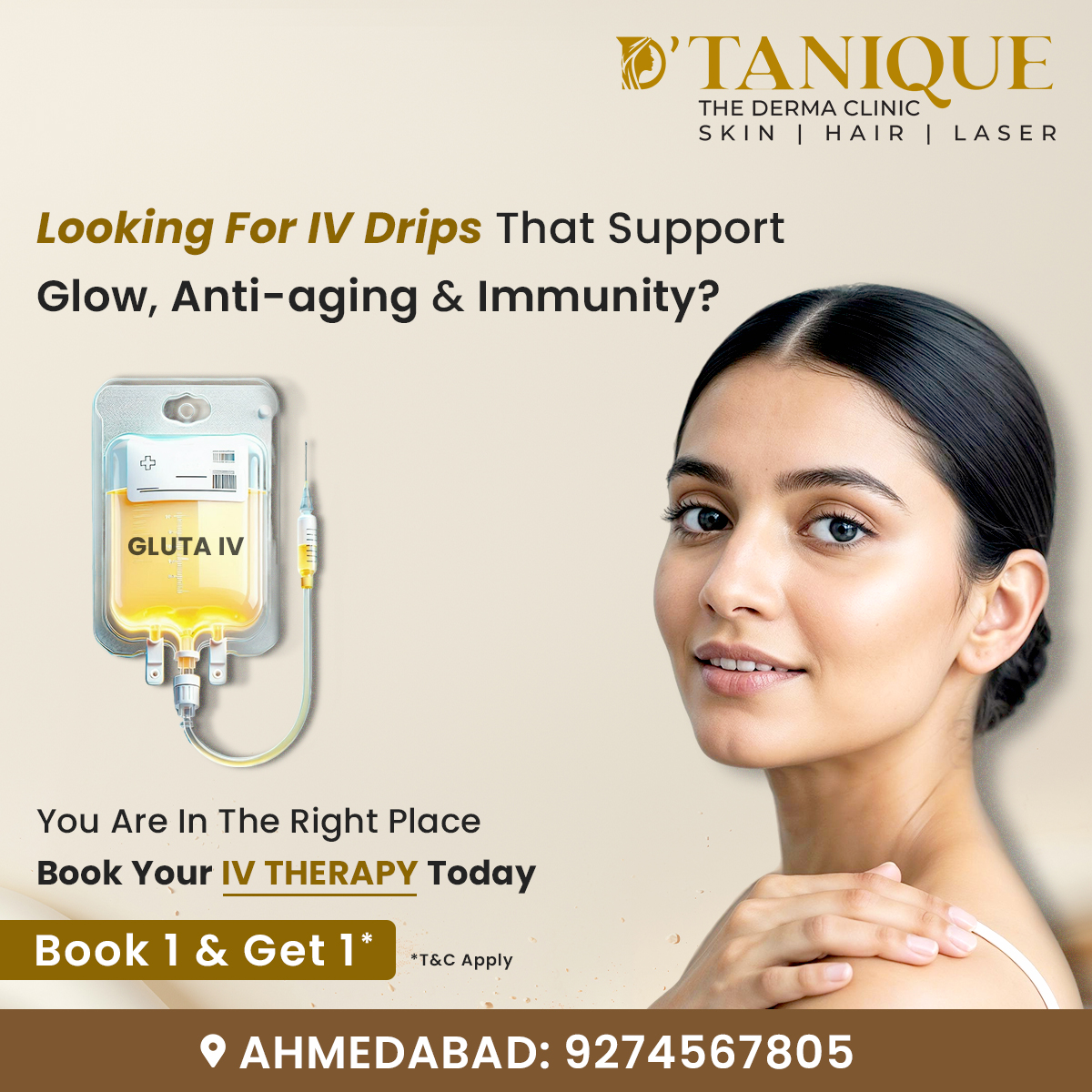 D’Tanique - Ahmedabad Facebook ad: Book 1 IV Therapy, Get 1 Free