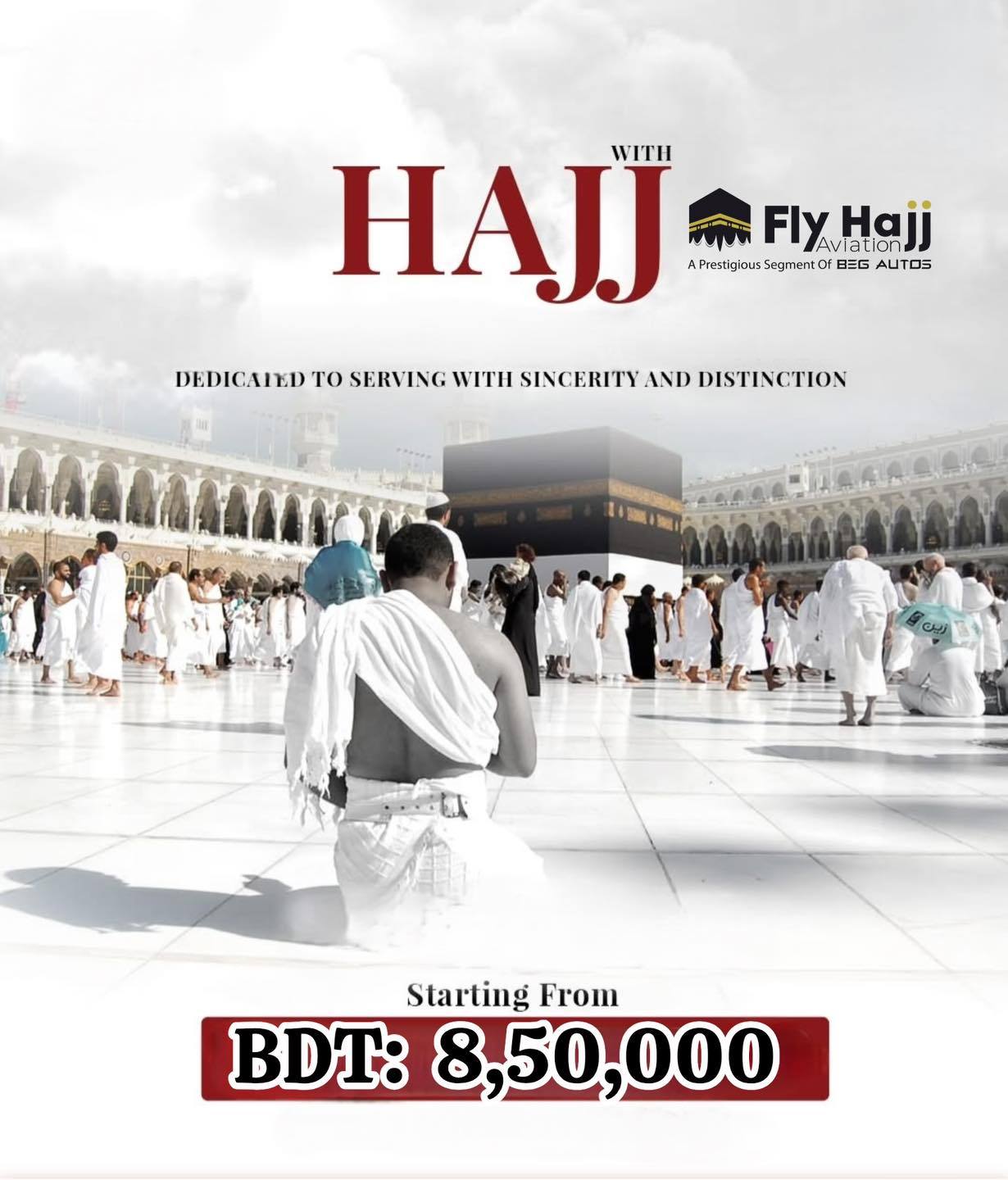 Fly Hajj Aviation Facebook ad: Your Hajj Deserves the Highest Level of Comfort.